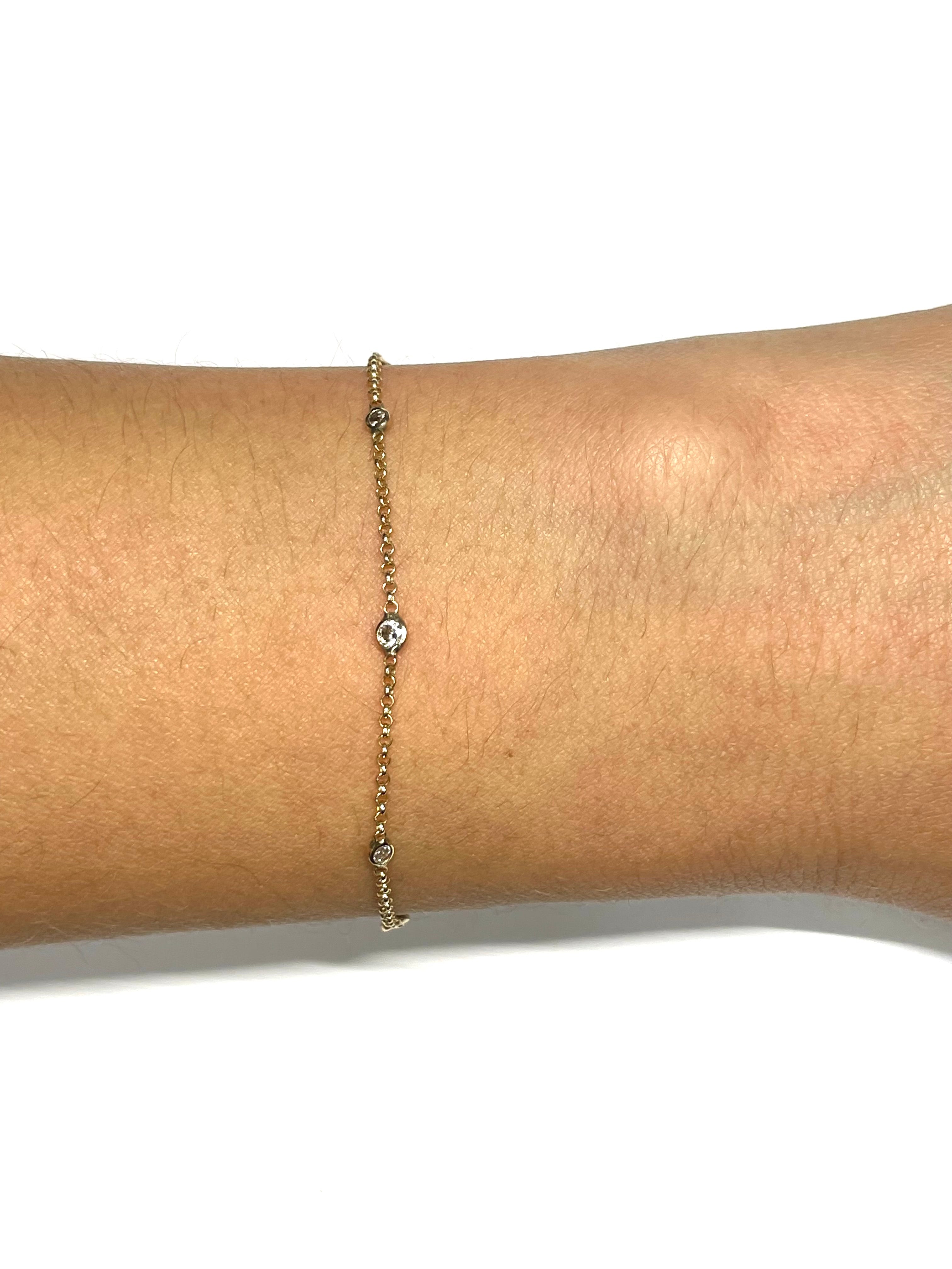 Nine Diamond Bracelet in Solid 14k Yellow Gold 7.5"