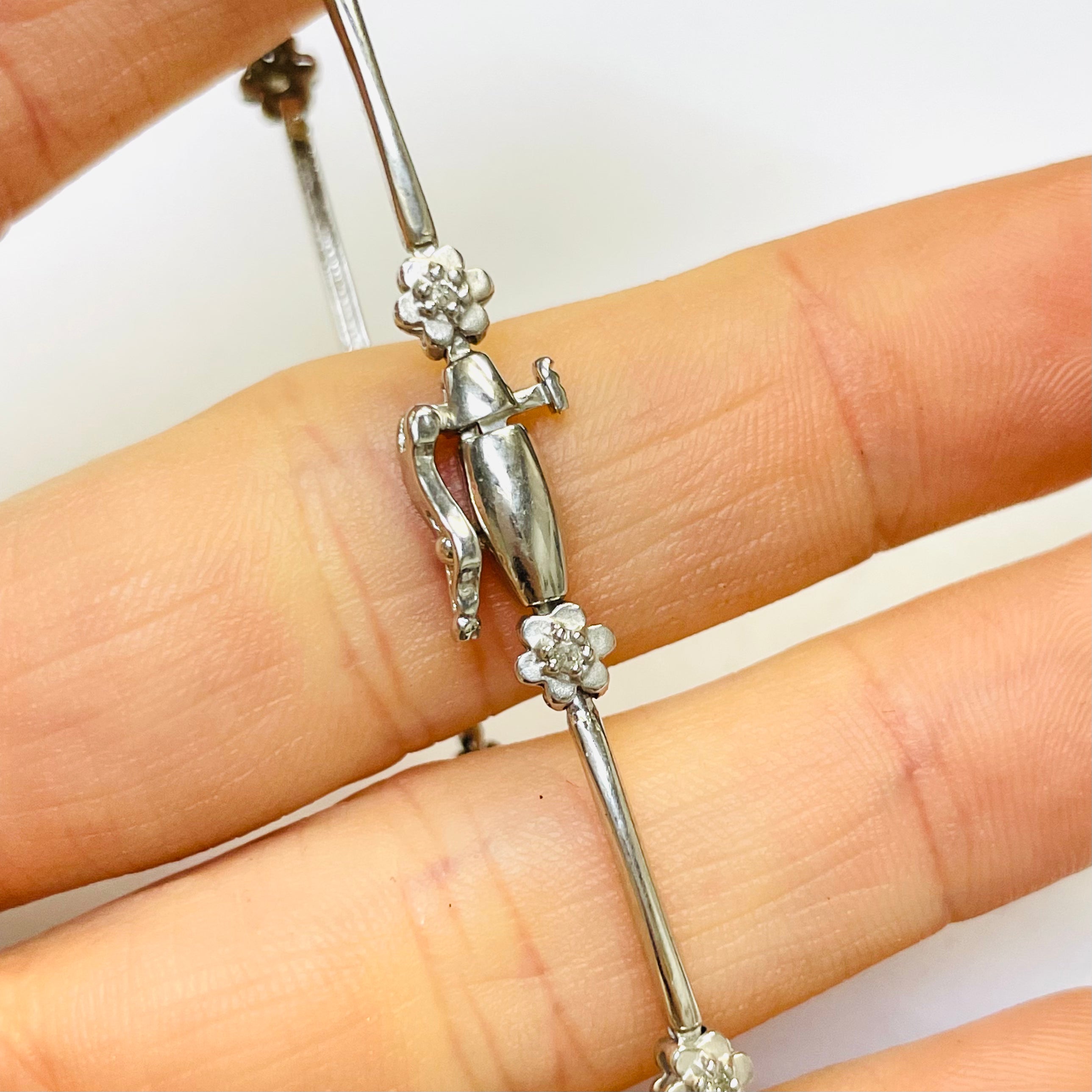 .10CT Natural Diamond 7" Solid 14K White Gold Flower Tennis Bracelet