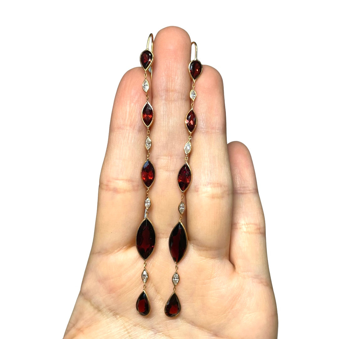 Long Garnet Diamond Earrings