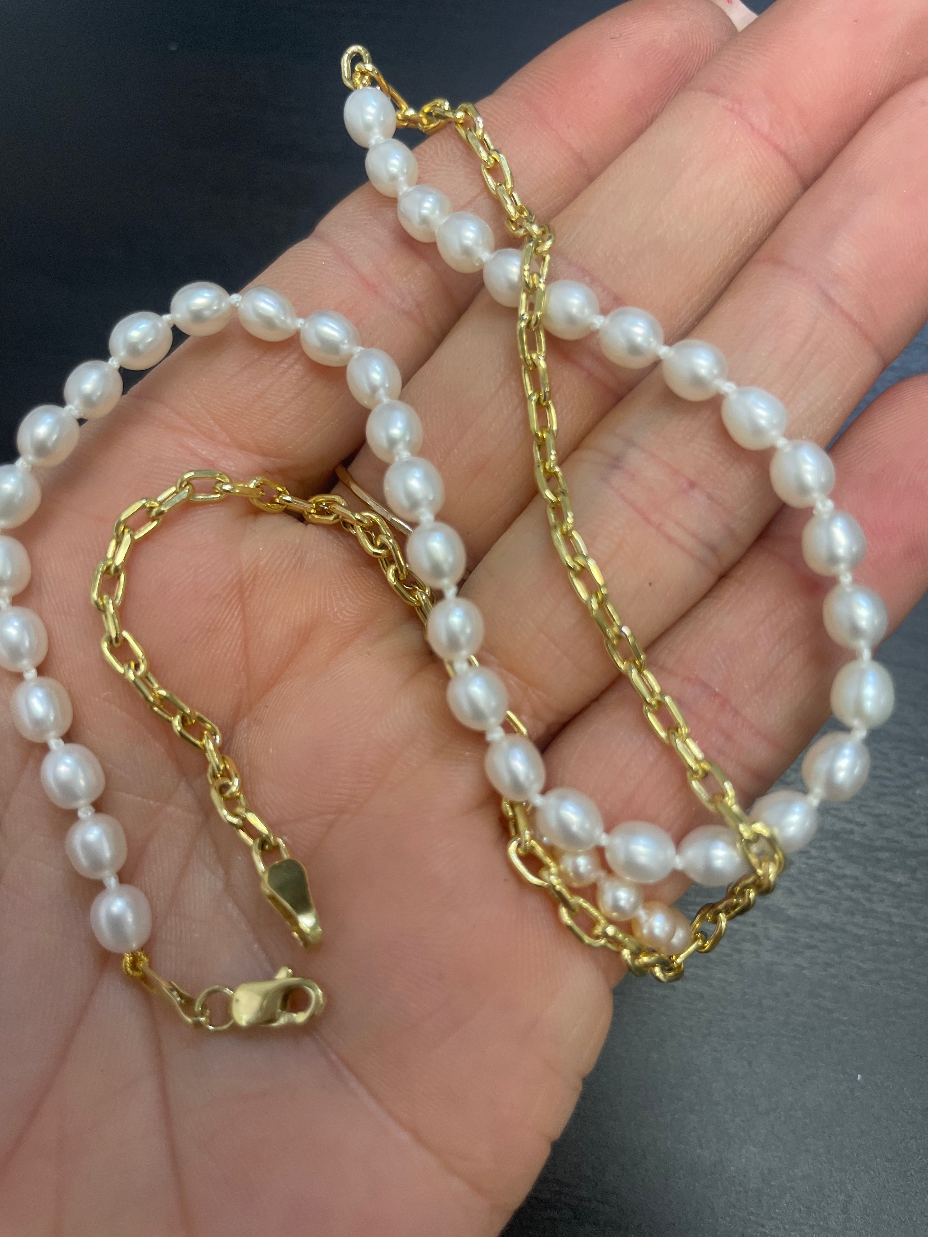 Pearl and 10K Yellow Gold Half and Half 18” Necklace
