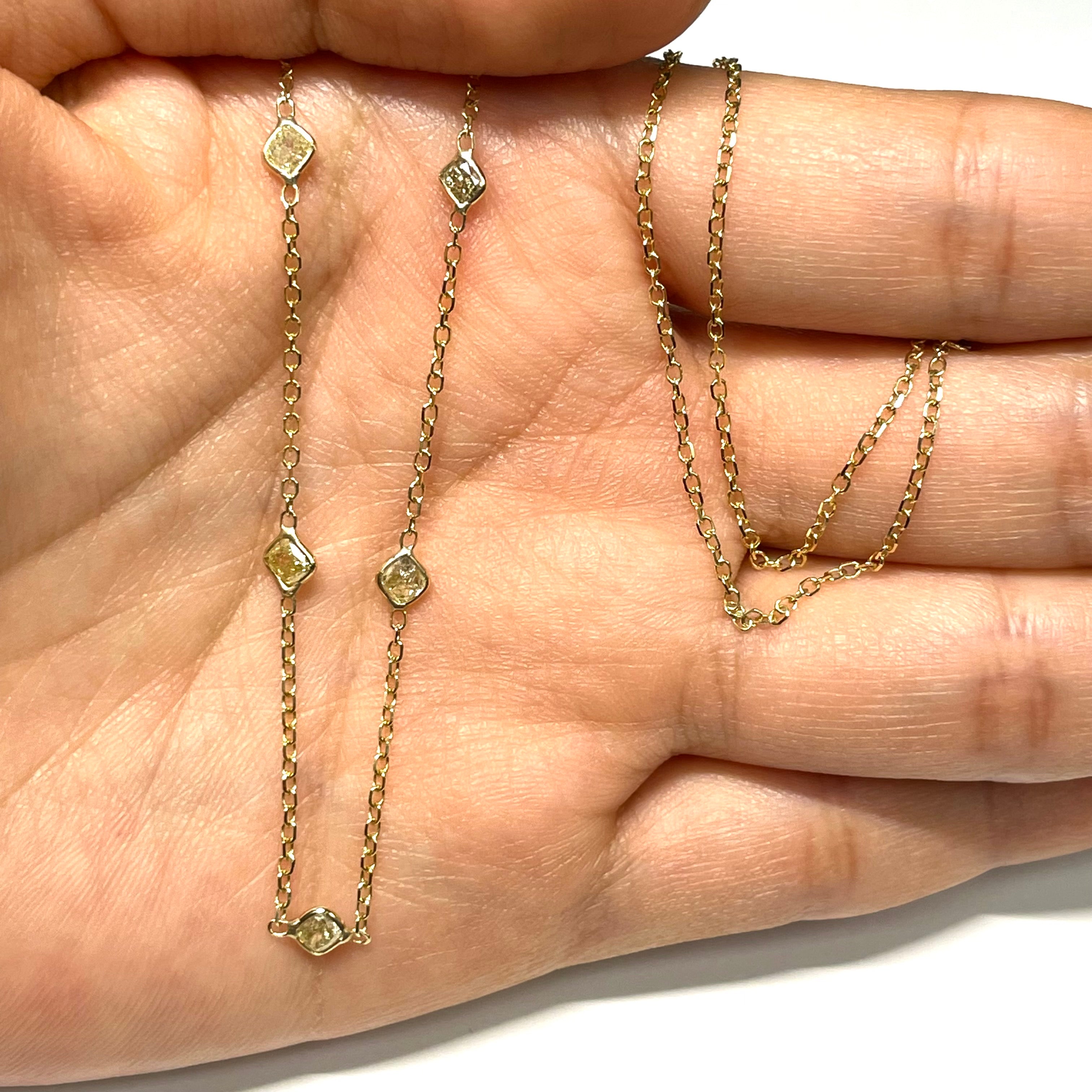 Yellow Cushion 5 Diamonds 14K Yellow Gold Necklace