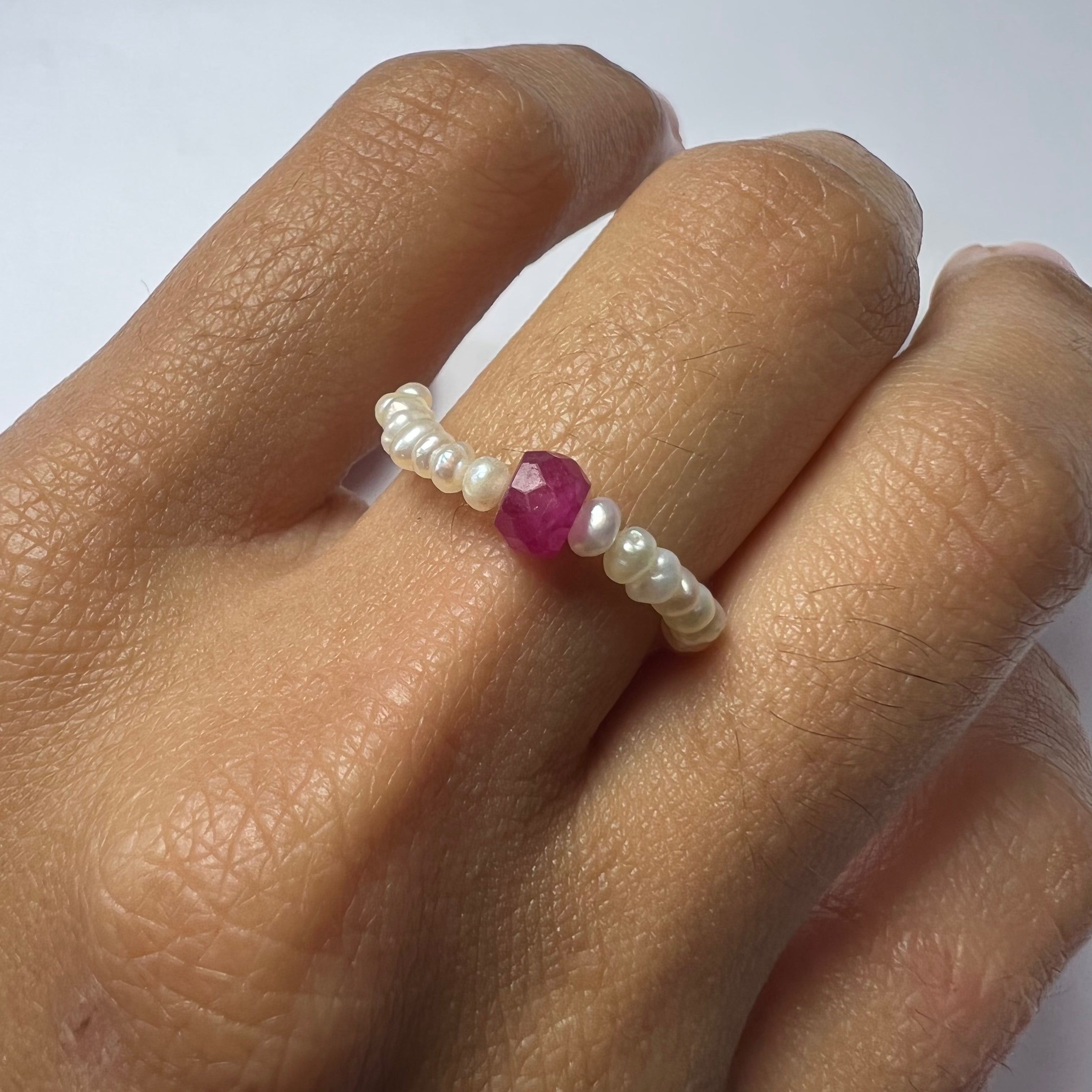 Natural Seed Pearl Rough Ruby Eternity Ring Size 7.5