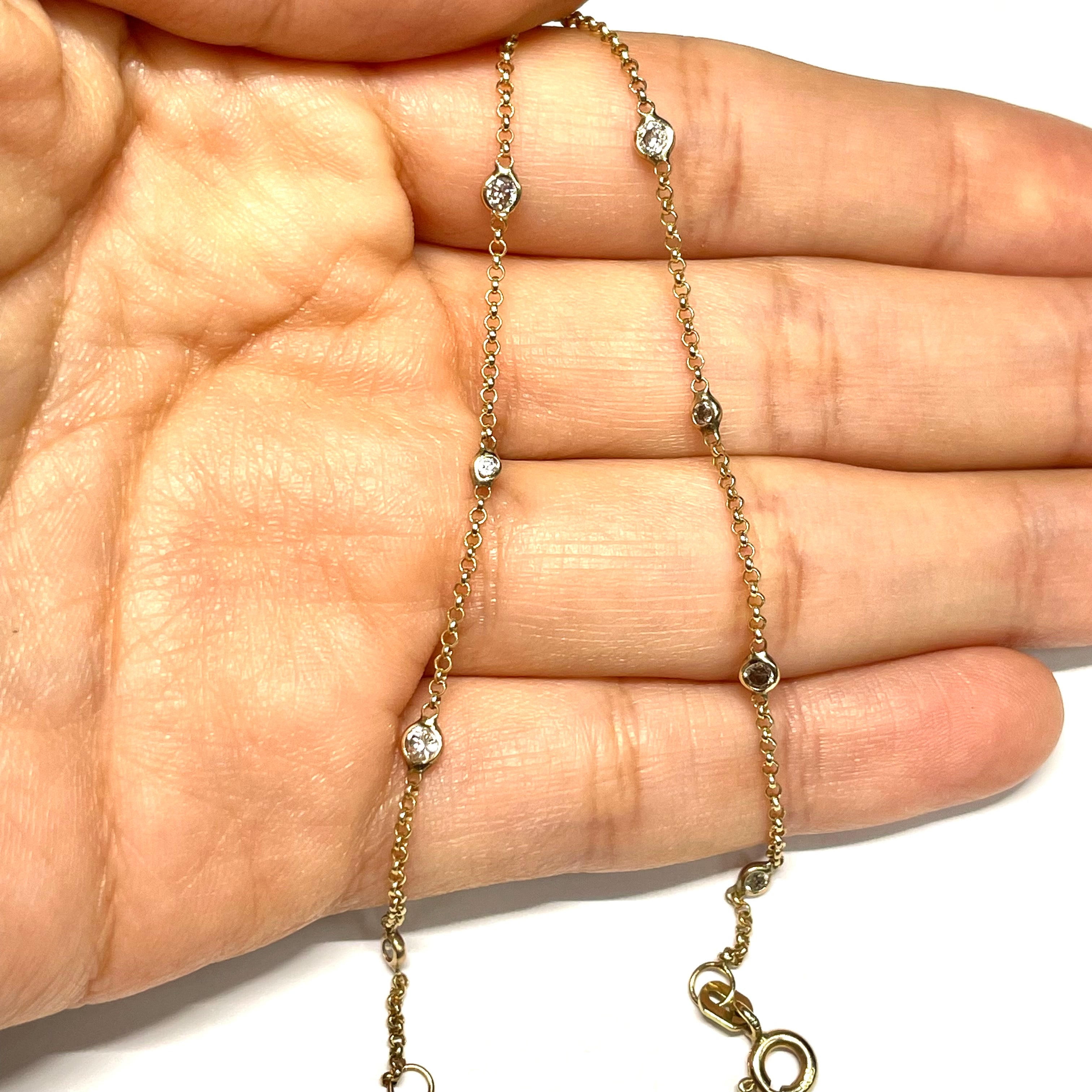 Nine Diamond Bracelet in Solid 14k Yellow Gold 7.5"