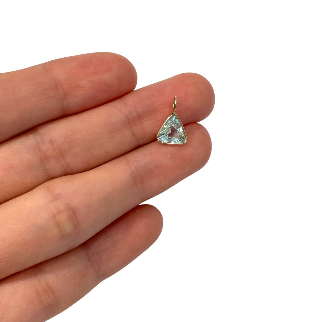 Natural Trillion Cut Aquamarine 14K Yellow Gold Pendant Charm 13x8mm