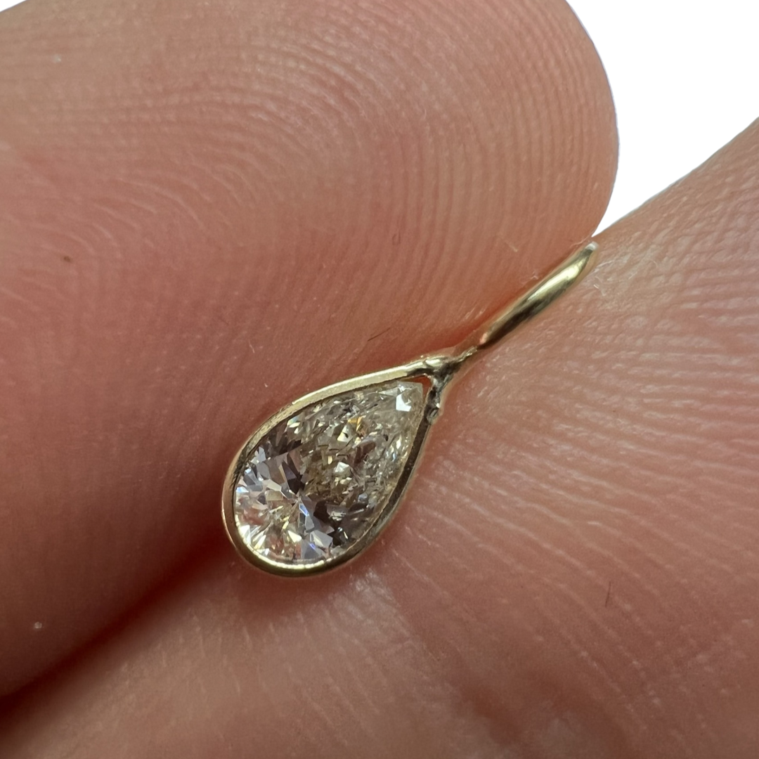 .30ct Pear Diamond Pendant Charm 14K Gold 11x4mm