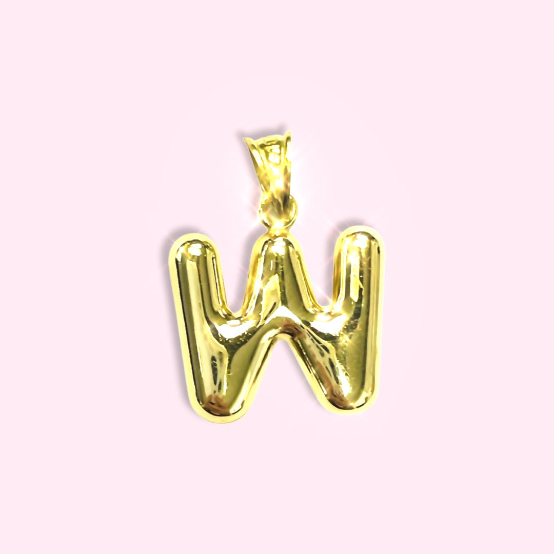 Initial W Puffy  Balloon Letter 10K Yellow Gold Pendant