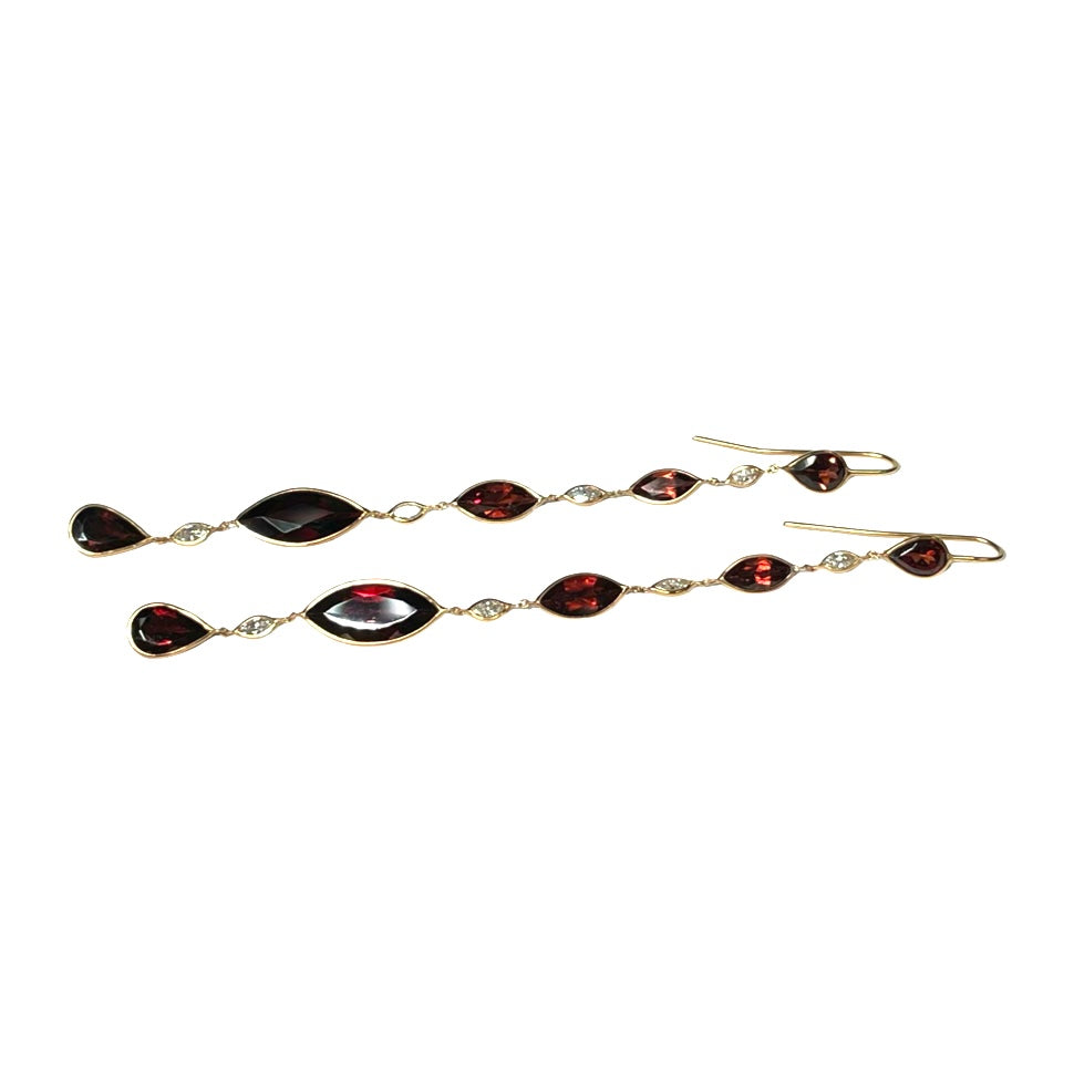 Long Garnet Diamond Earrings