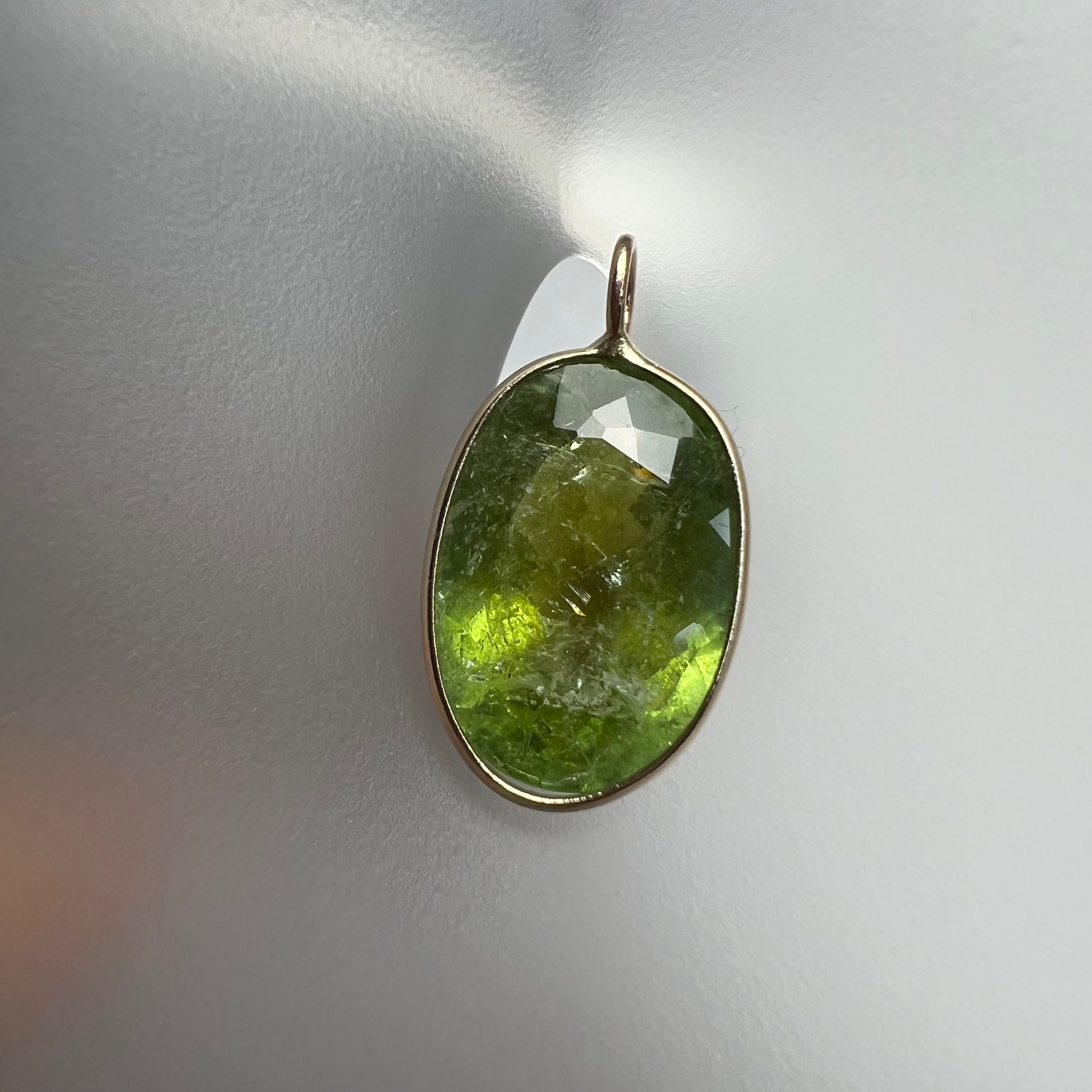 5.4CT Natural Oval Tourmaline 14K Yellow Gold Pendant Charm 19x5mm