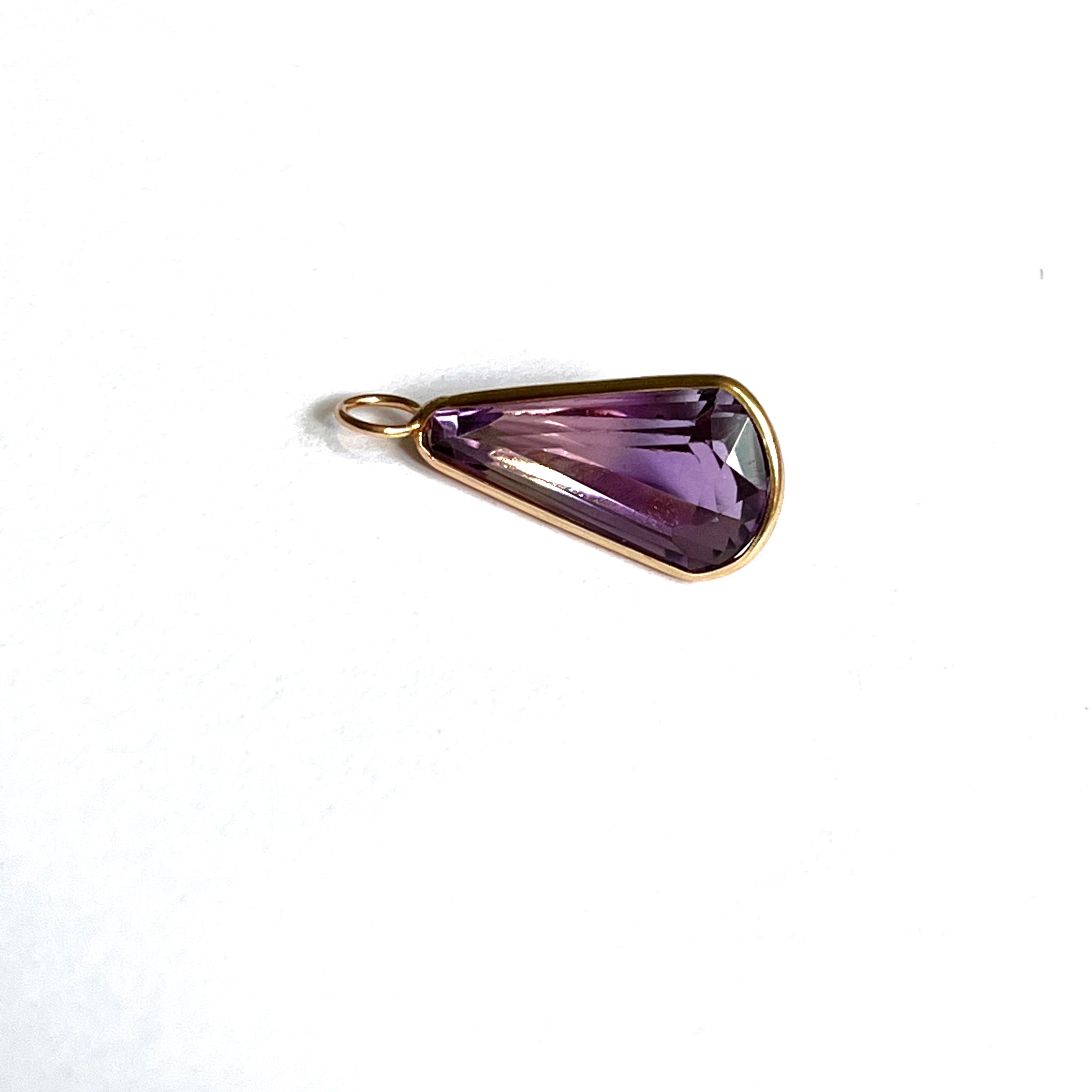 6.6ct Natural Amethyst 14K Yellow Gold Pendant Charm 22x10mm