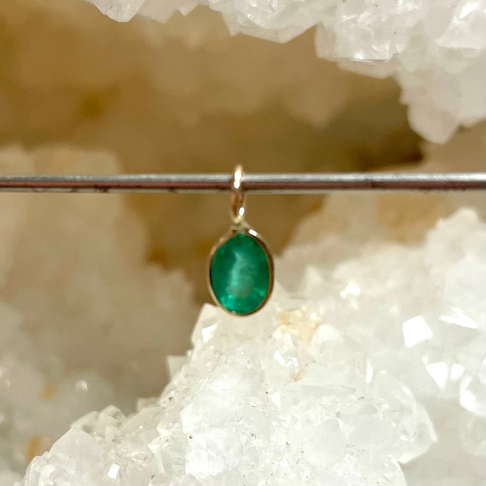Natural Oval Emerald 14K Yellow Gold Pendant Charm
