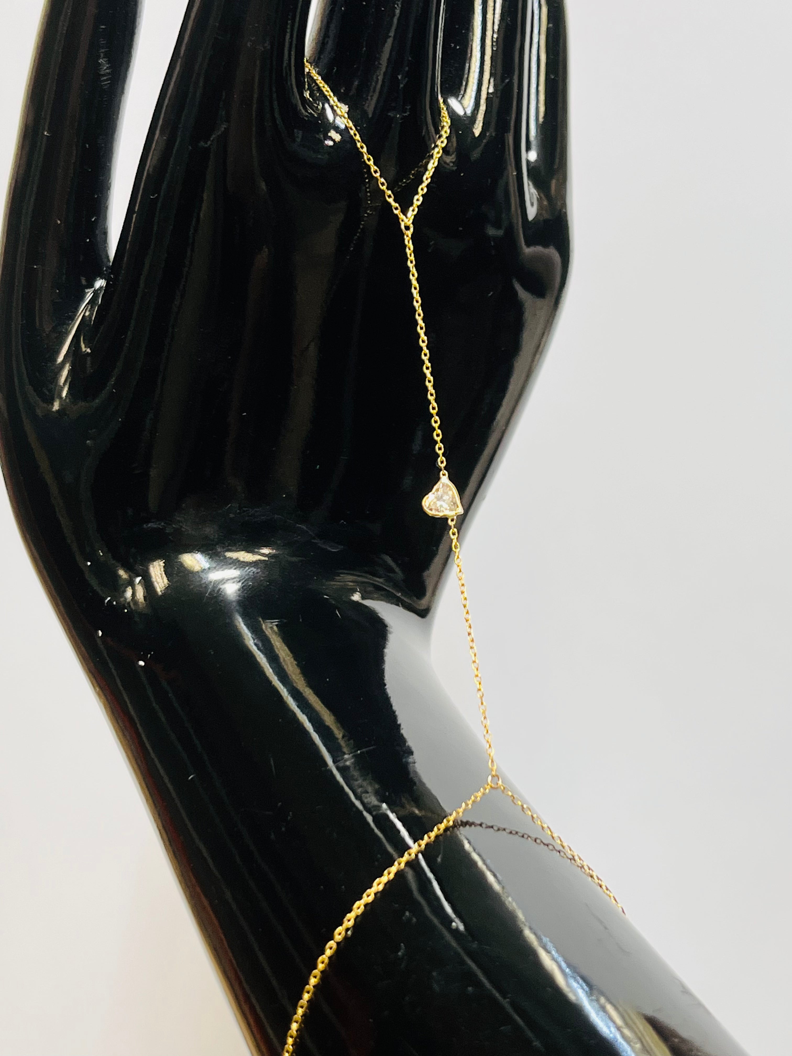 .20CT Heart Diamond HandChain in solid 14k Yellow Gold