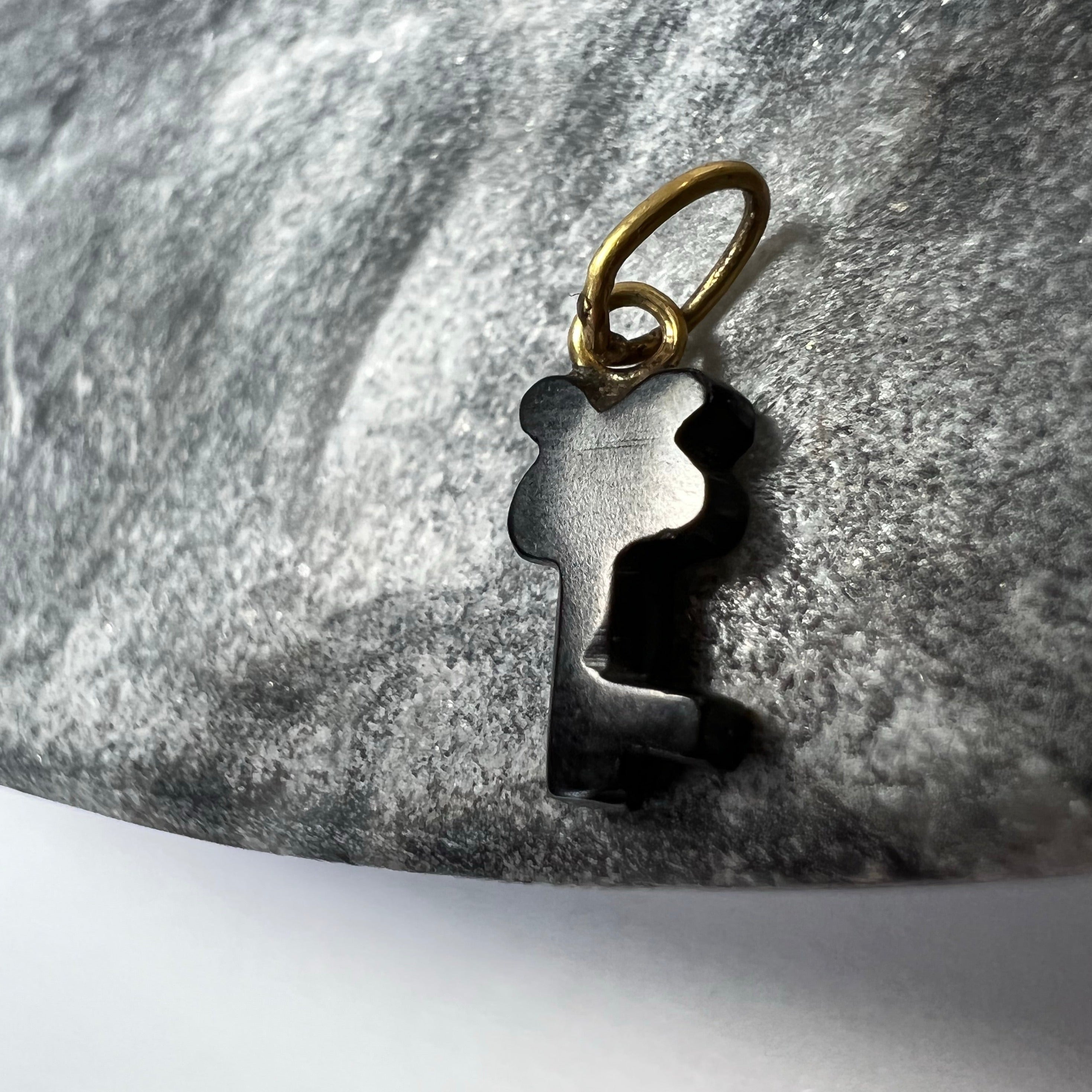 Solid 14K Yellow Gold and Black Onyx Key Pendant Charm