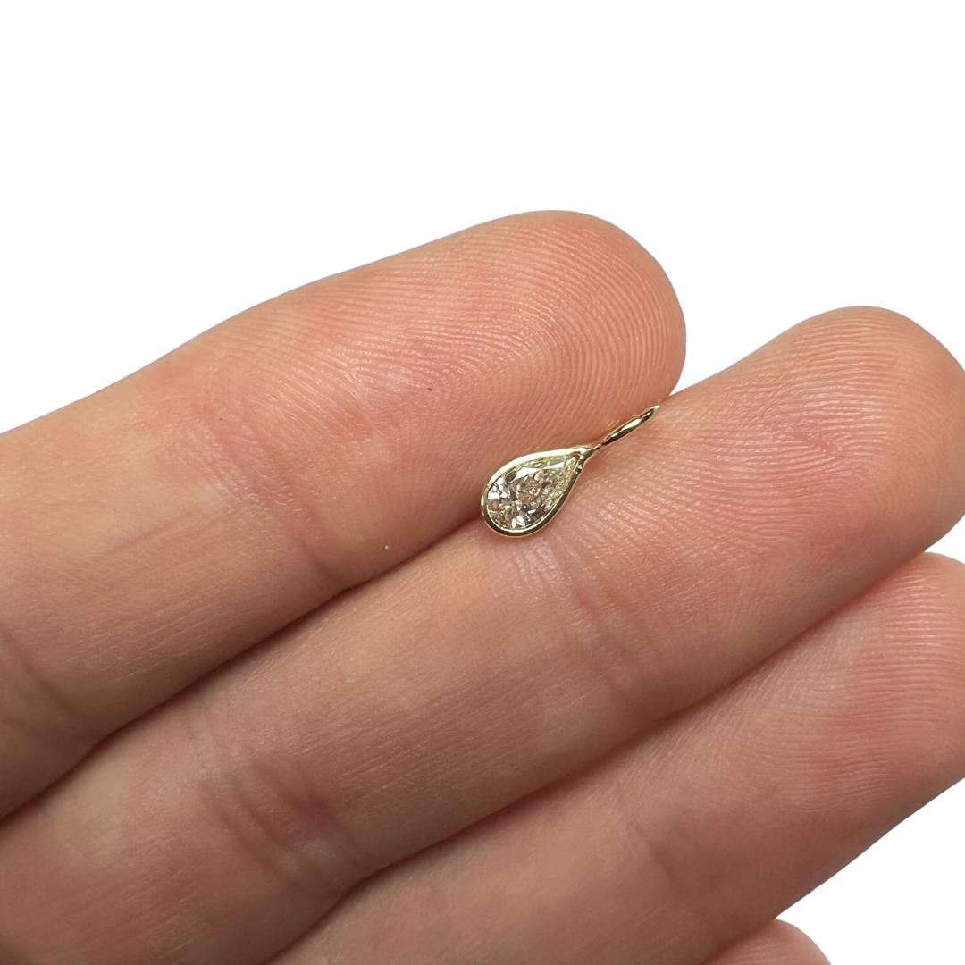 .30ct Pear Diamond Pendant Charm 14K Gold 11x4mm