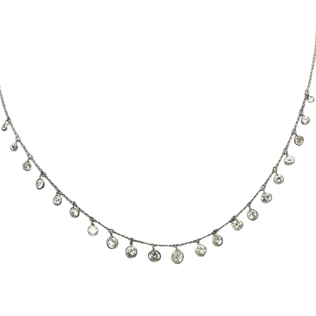 3.92CTW Round Diamond Dangle Fringe Necklace 14k White Gold