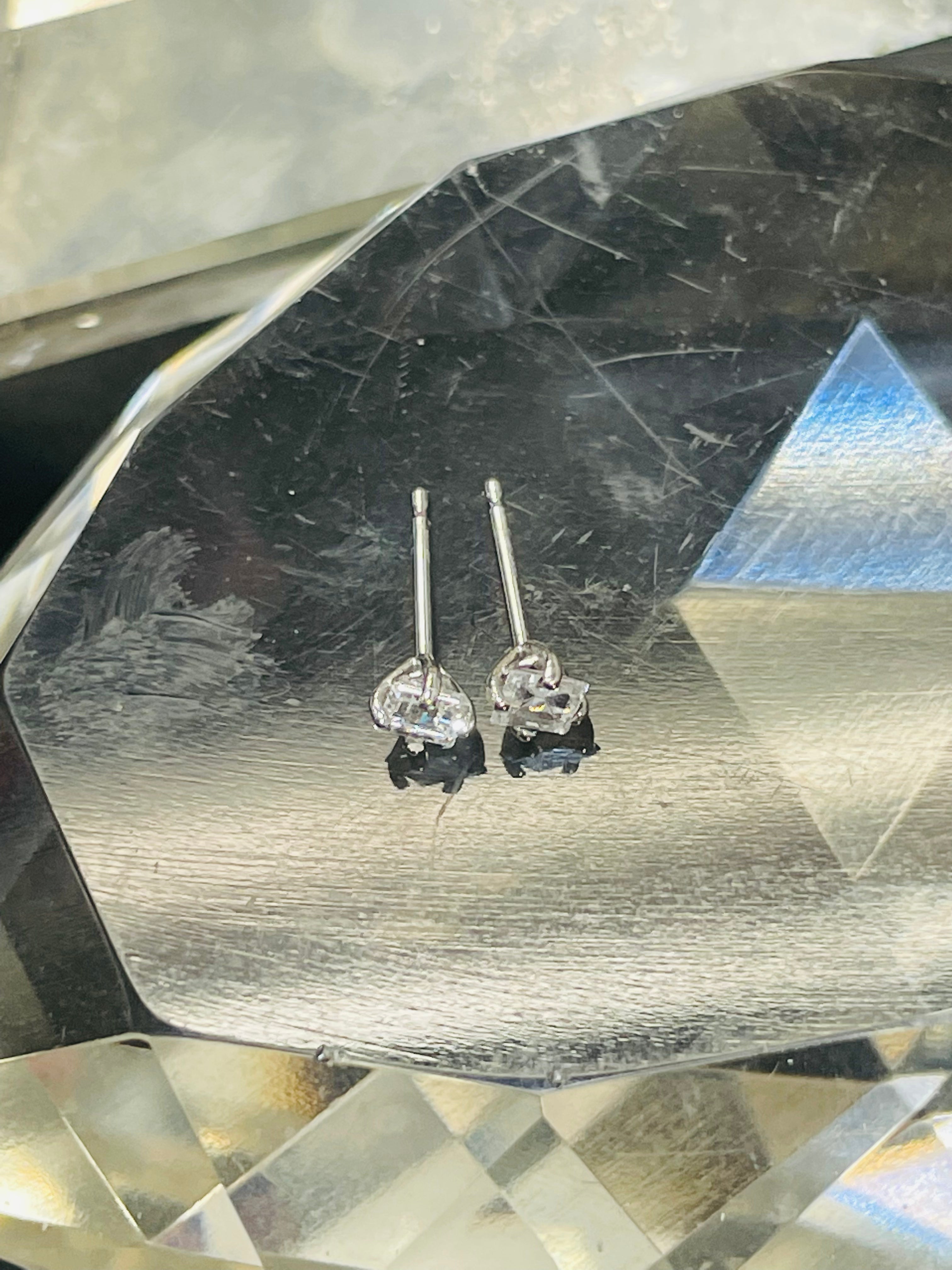 .26CT Carre Square Step Cut Diamond F VS2 14K White Gold Marini Earring Studs