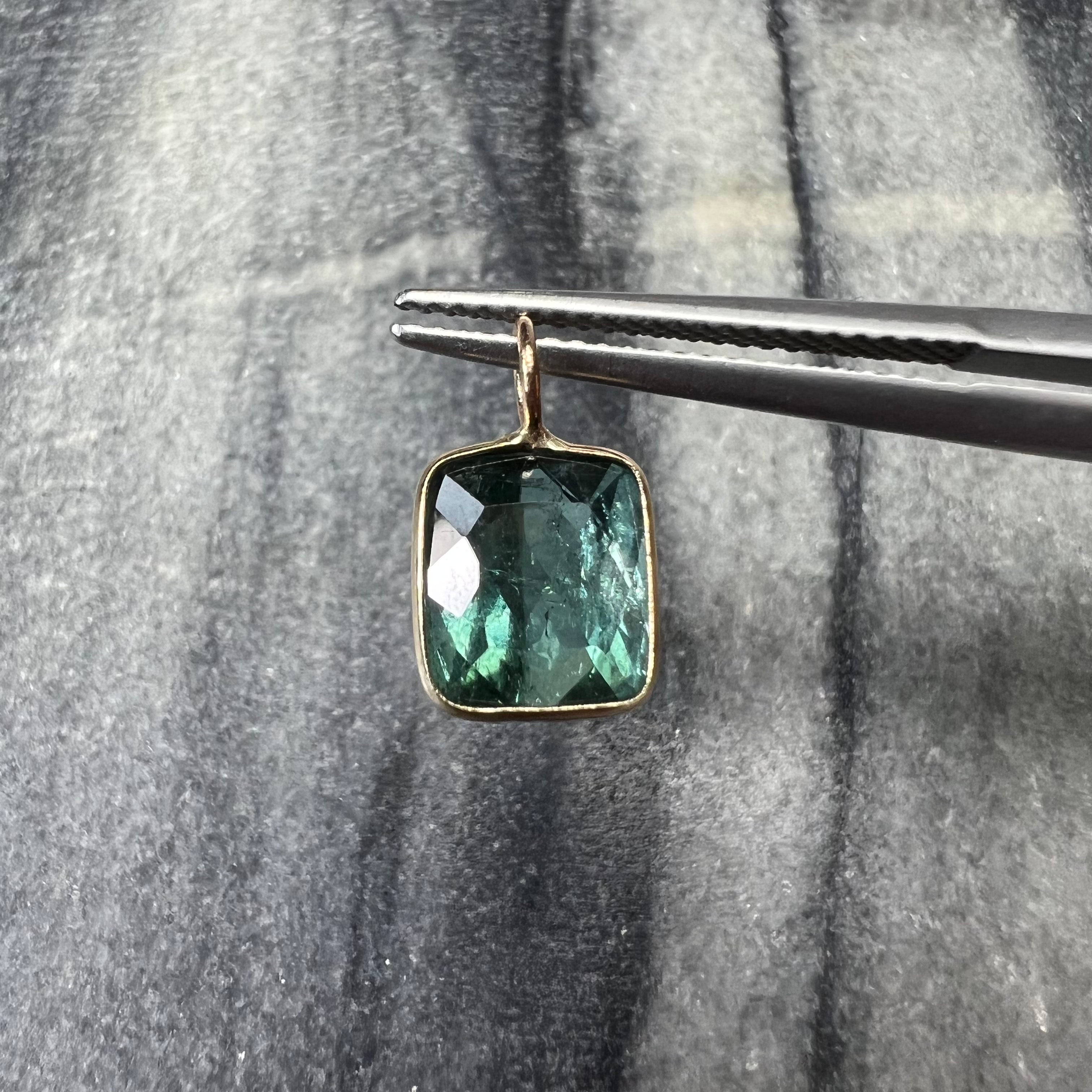 3CT Natural Cushion Tourmaline 14K Yellow Gold Pendant Charm 13x8mm