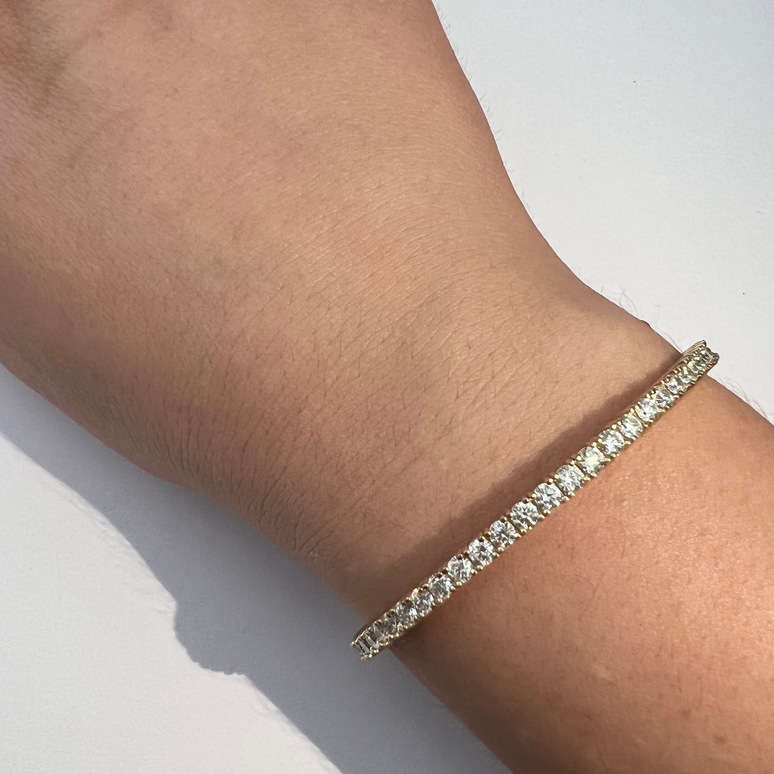 5.9CT Natural Diamond Flexible 14K Yellow Gold Bangle Tennis  Bracelet 7"