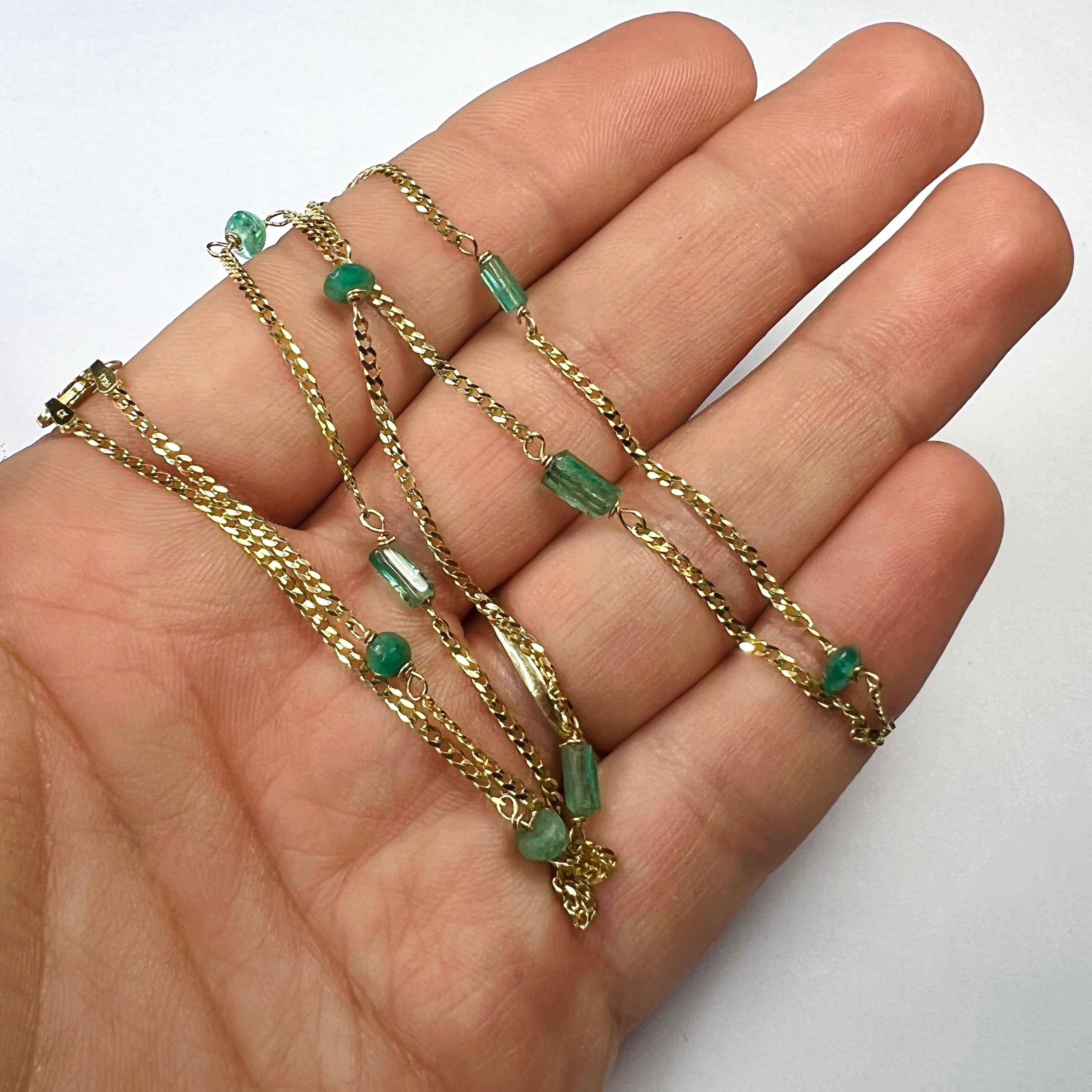 Rough Emerald Stationed 17.5" 14K Yellow Gold Cuban Chain Necklace
