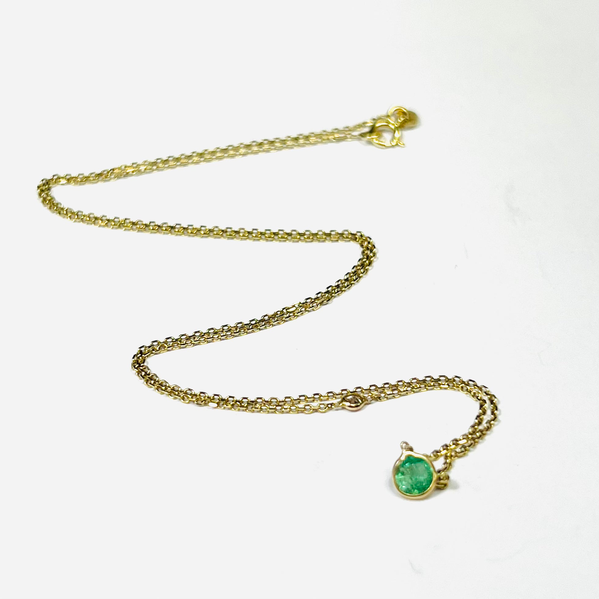 Emerald and Diamond 16" 14K Yellow Gold Cable Chain Necklace
