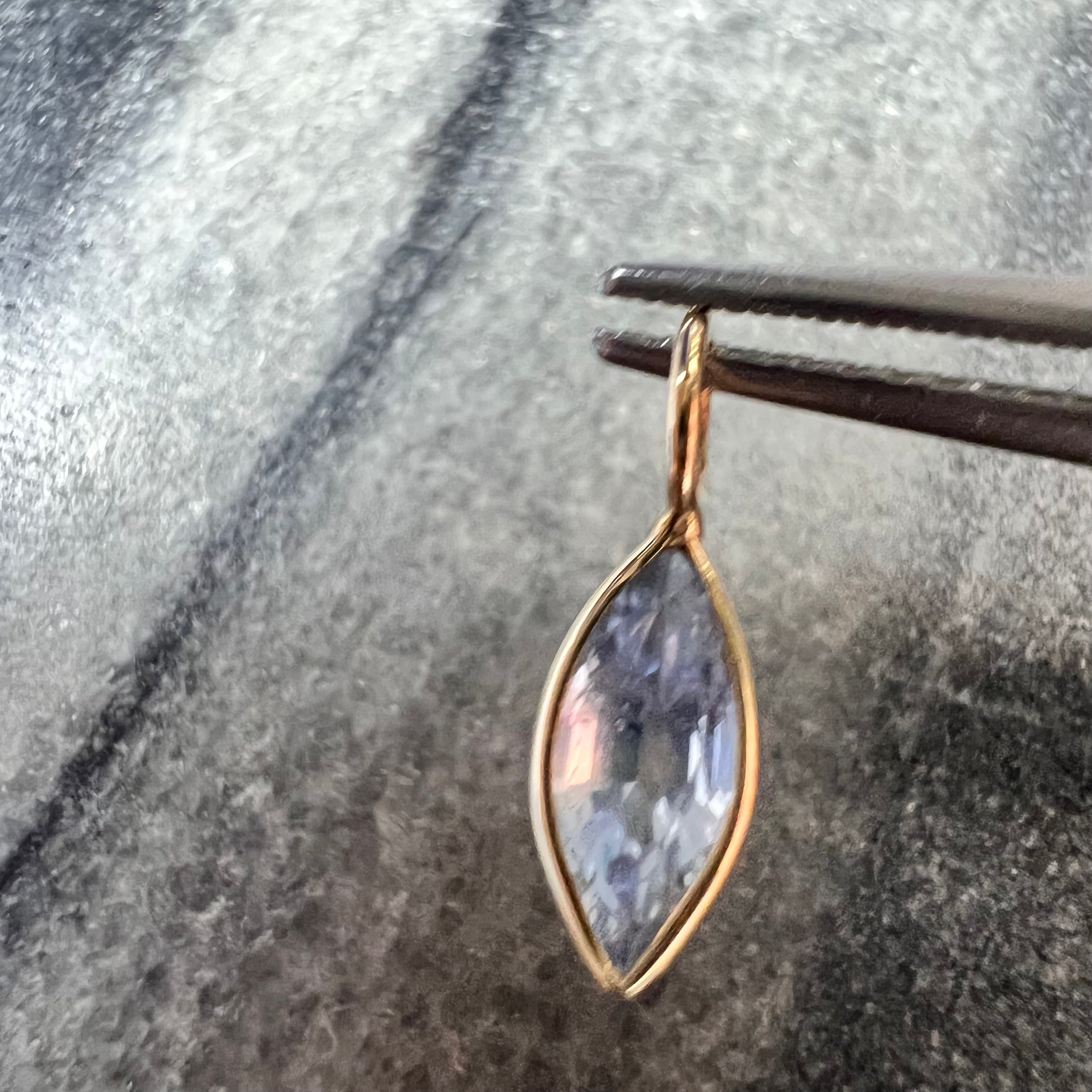 Natural Marquise Sapphire 14K Yellow Gold Pendant Charm 13x4mm