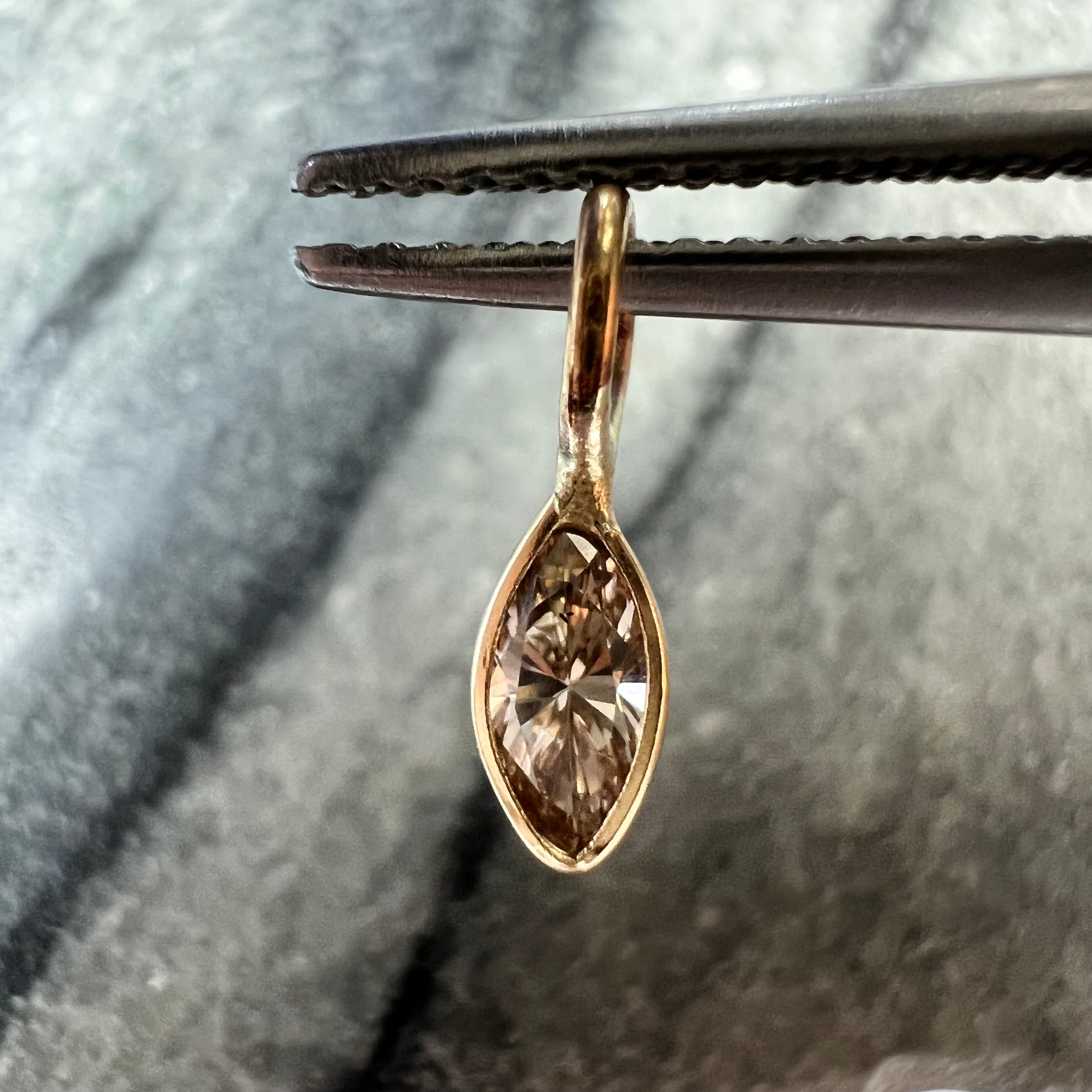 .15CT Natural Champagne Marquise Diamond 14K Yellow Gold Pendant Charm 11x3mm