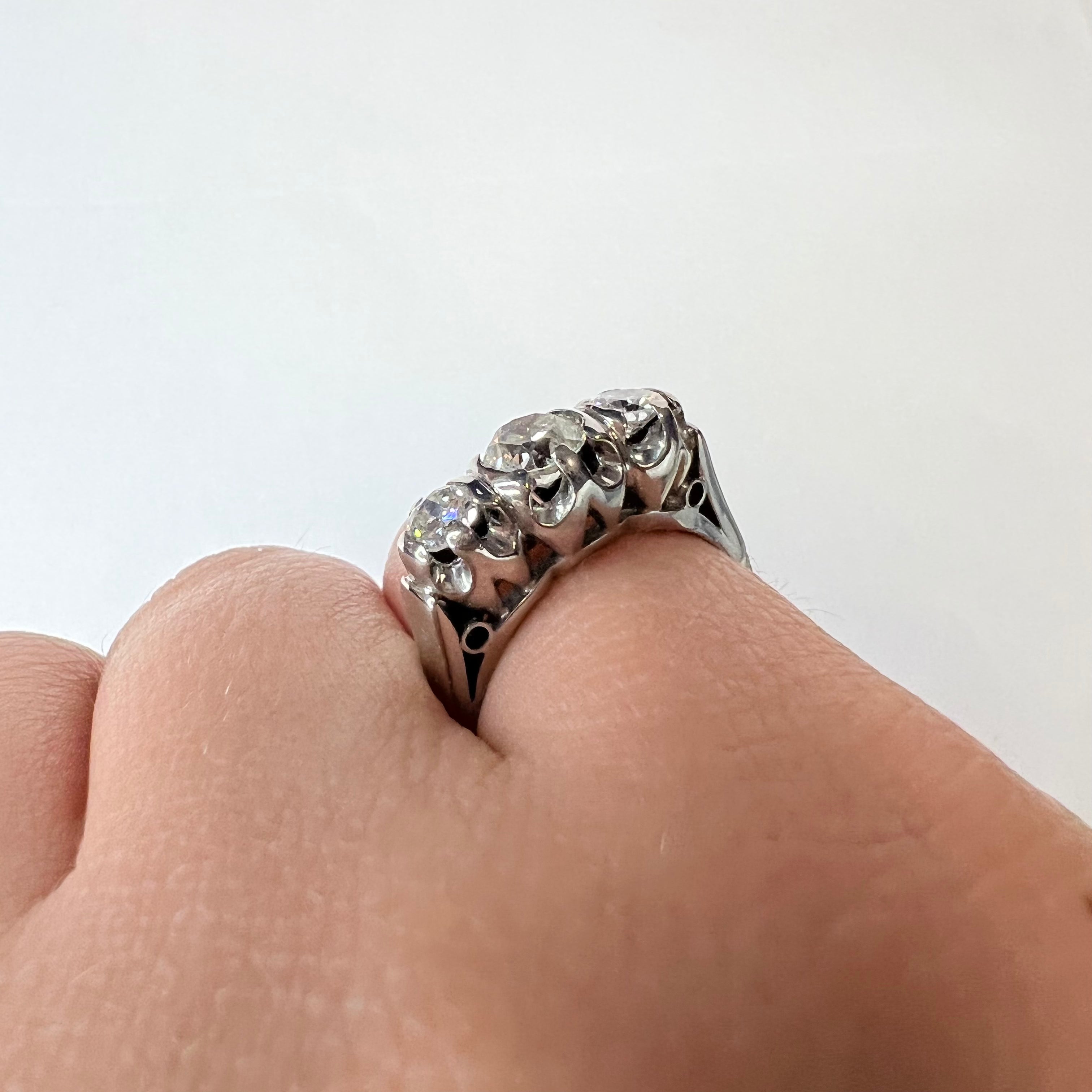 Antique 18K White Gold 3 Diamond Ring Size 6