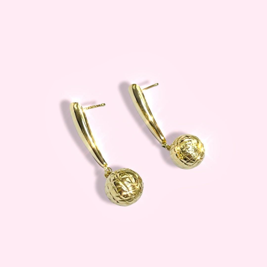 1” 10K Yellow Gold Dangling Ball Drop Earrings