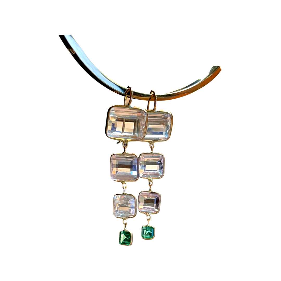 Kunzite and Colombian emerald drop earrings