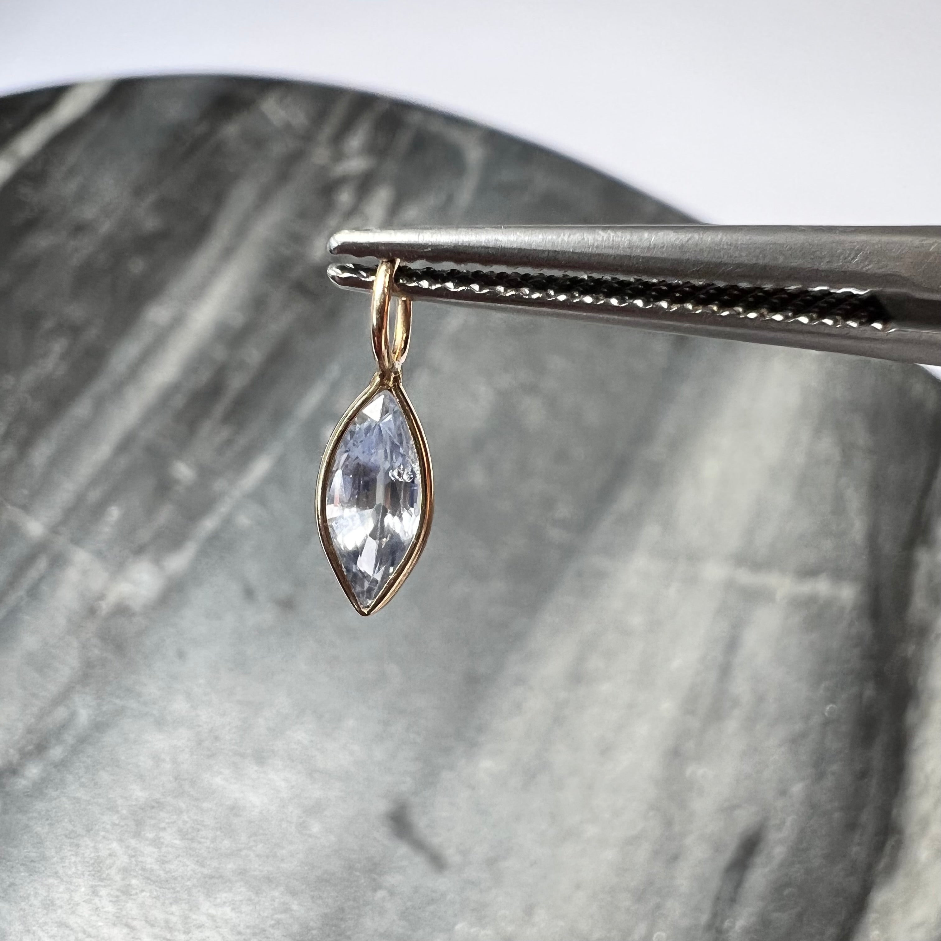 Natural Marquise Sapphire 14K Yellow Gold Pendant Charm 13x4mm