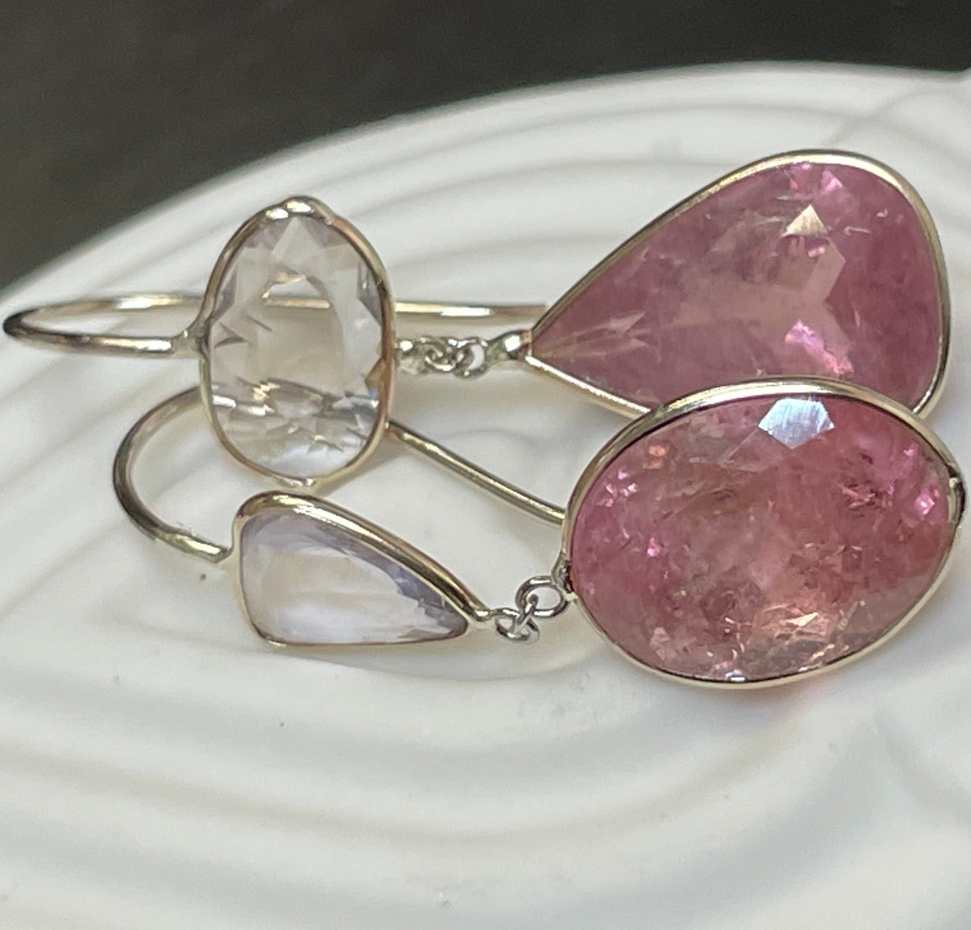 Fabulous Pink Tourmaline and White Sapphire Earrings 14K White Gold