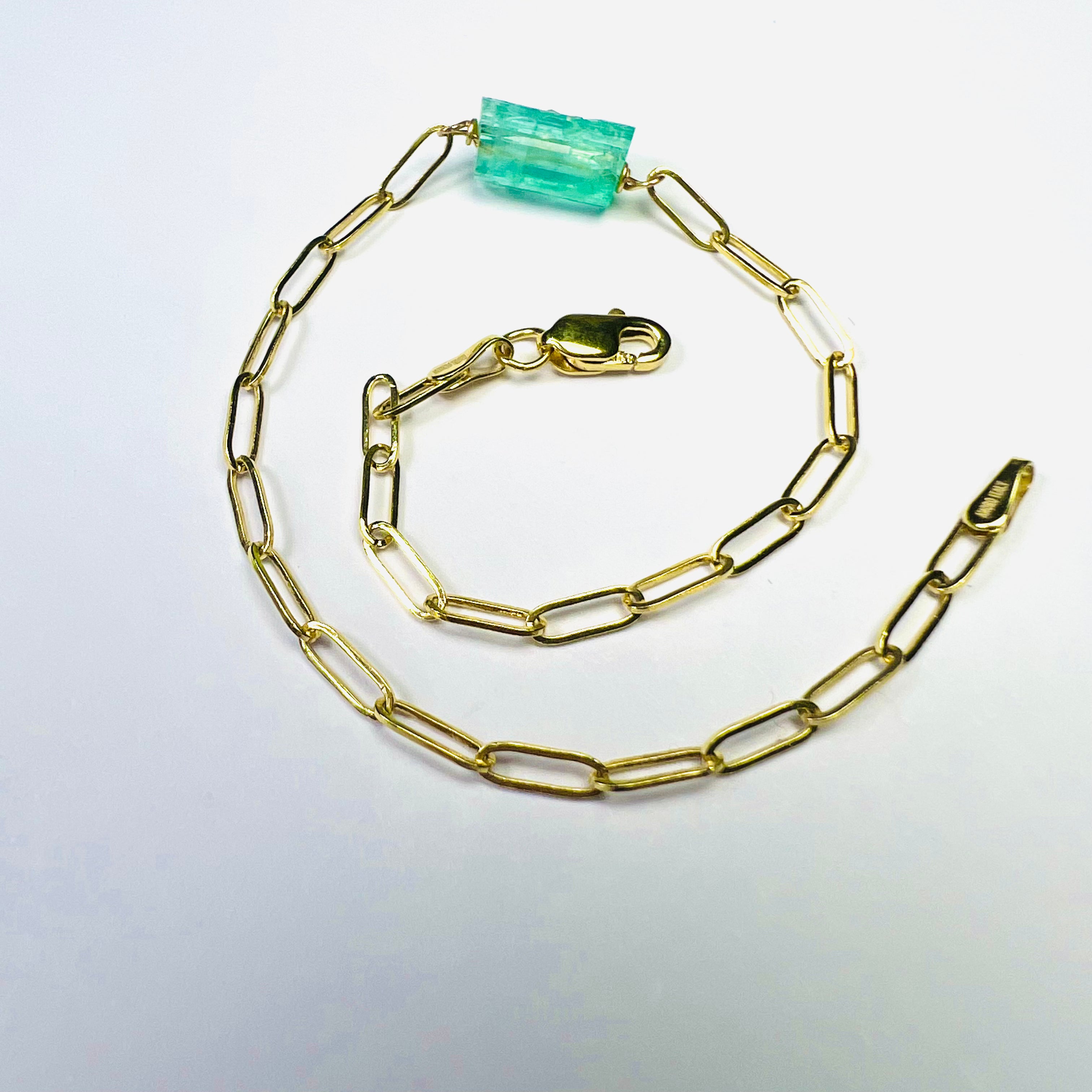 Rough Emerald Bracelet in Solid 14k Yellow Gold 7"