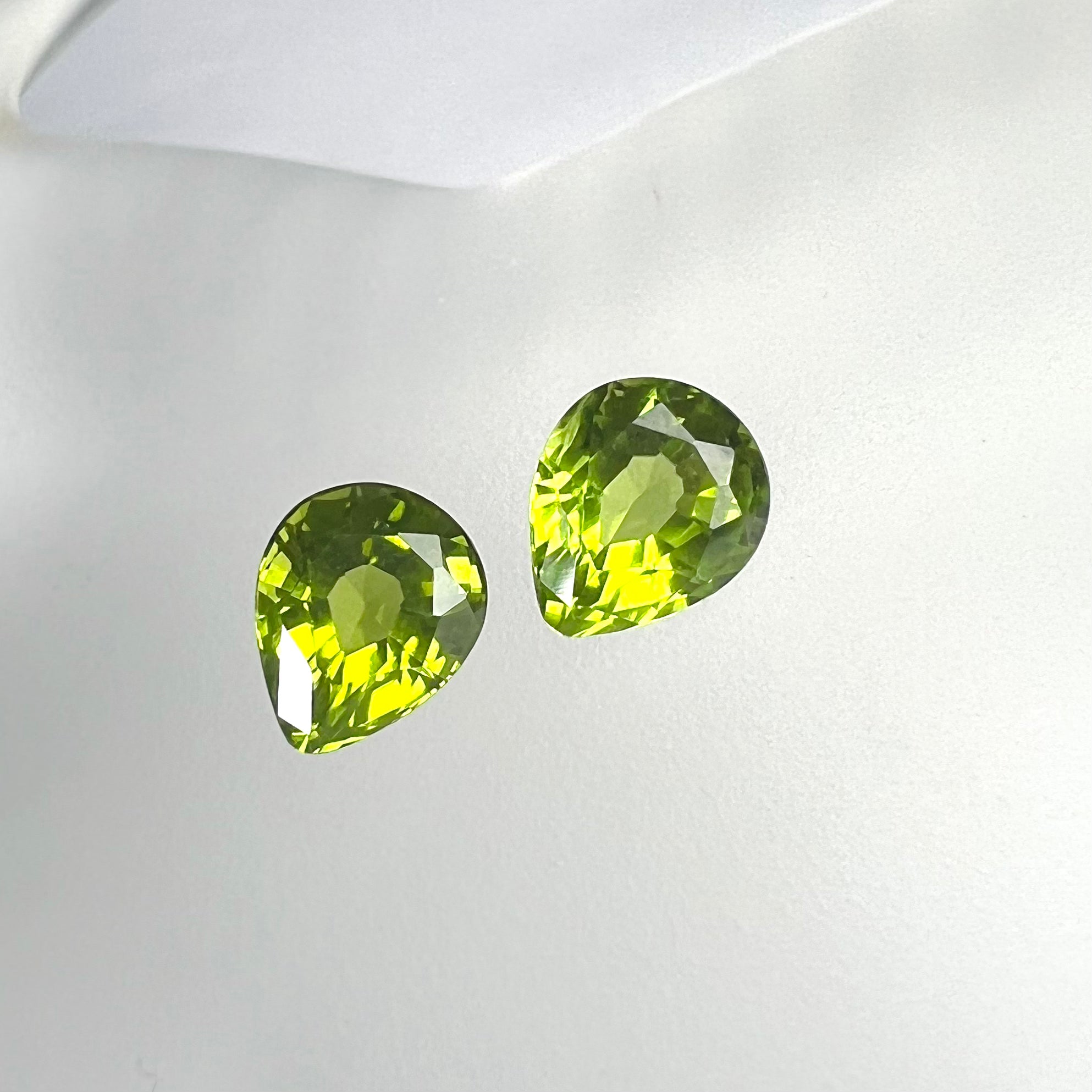 4.37CTW Pair of Loose Natural Pear Cut Peridot 8.60x7.05x5mm Earth mined Gemston