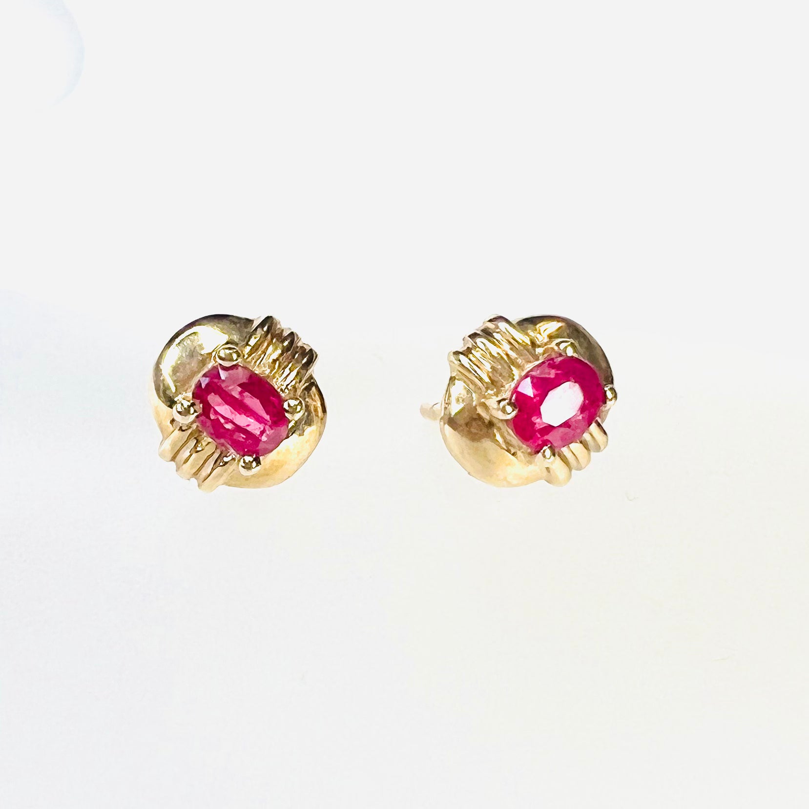 14K Yellow Gold .43ctw Oval Ruby Earring Pushback Studs 7x7mm