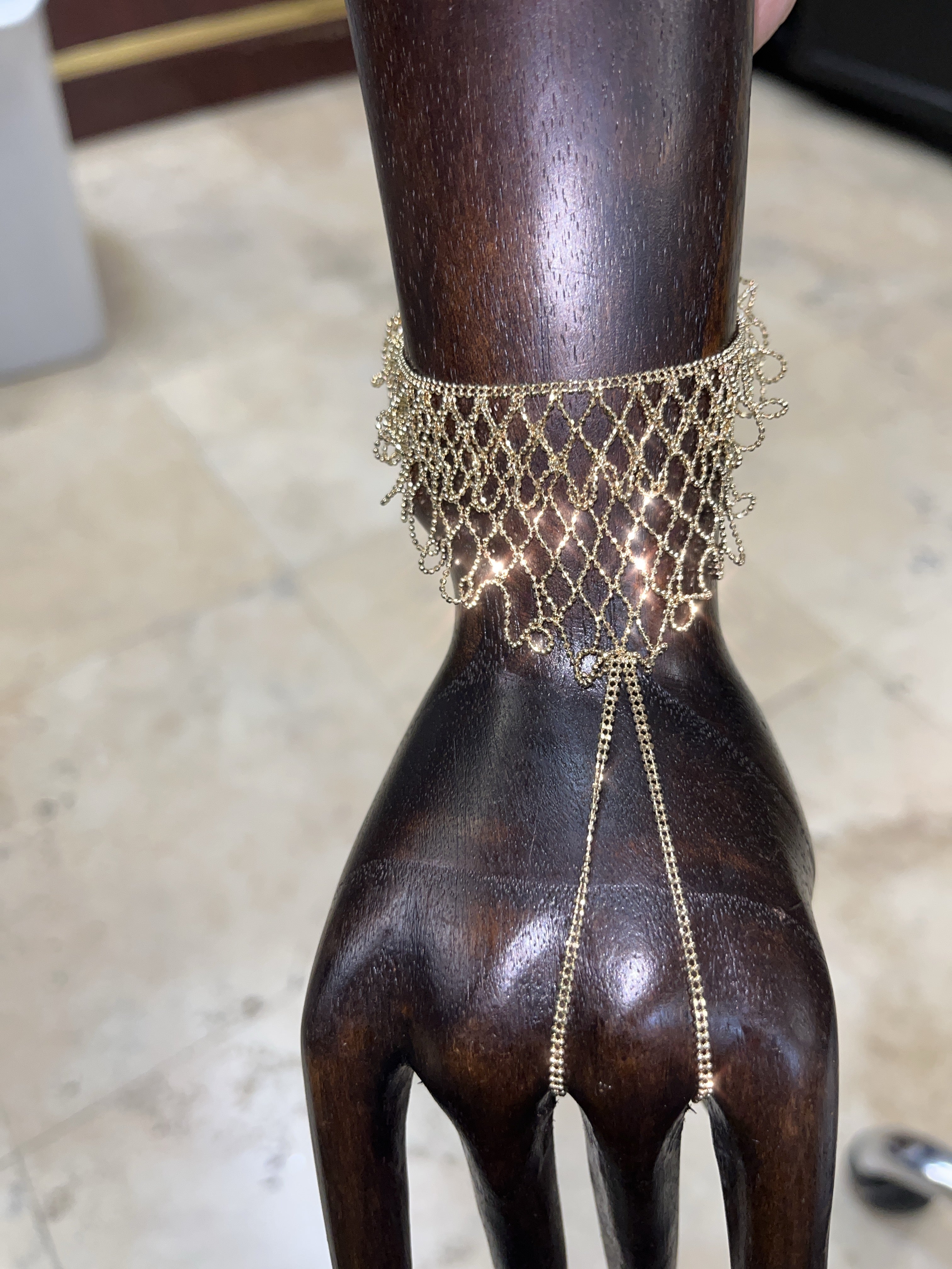 Beautiful Golden Lace 14K Yellow Gold Hand Chain Adjustable
