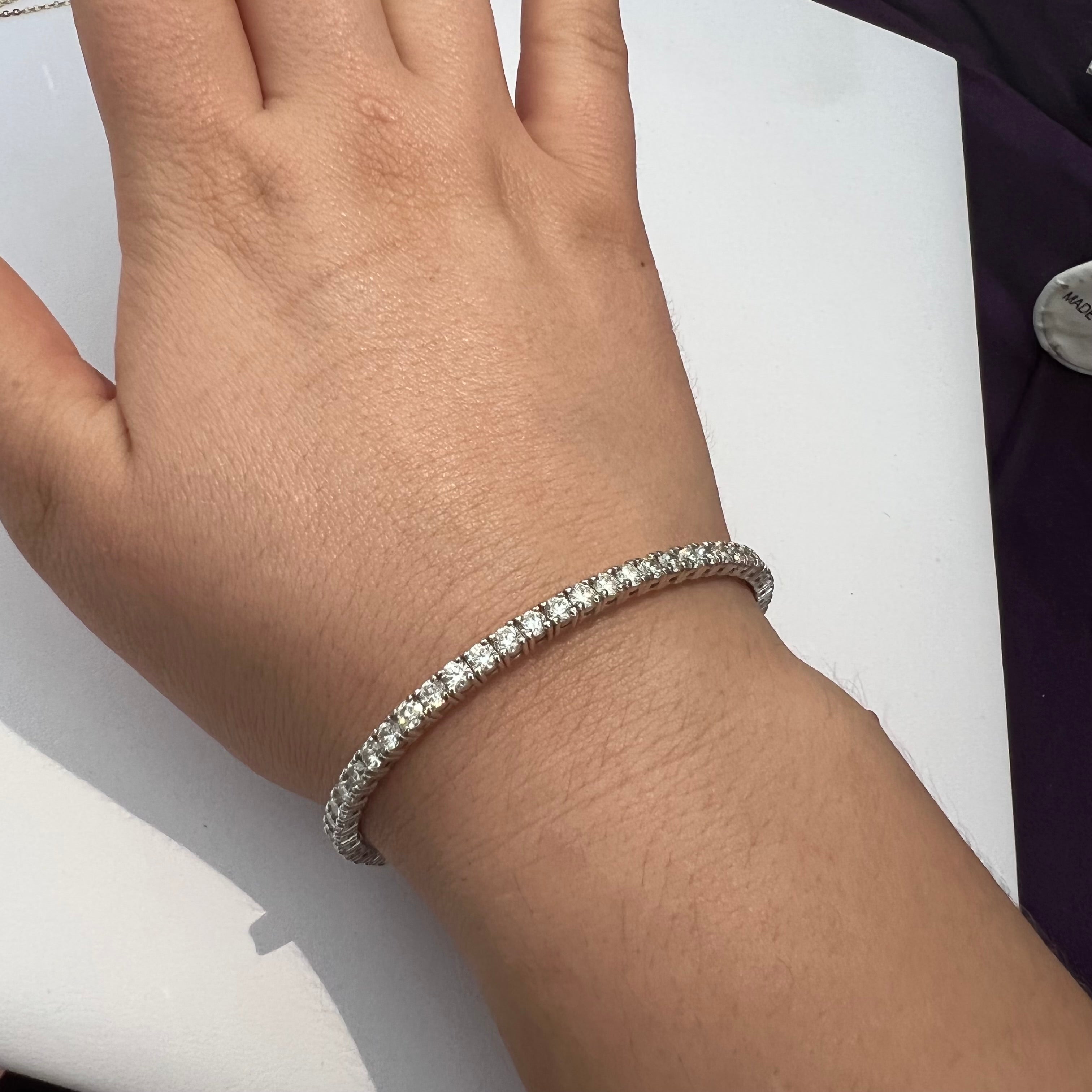 5.9CT Natural Diamond Flexible 14K Yellow Gold Bangle Tennis  Bracelet 7"