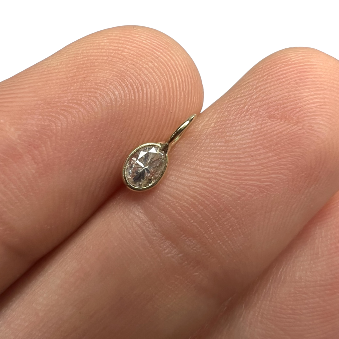 .32ct Oval Diamond Pendant Charm 14K Yellow Gold 9x3.5mm