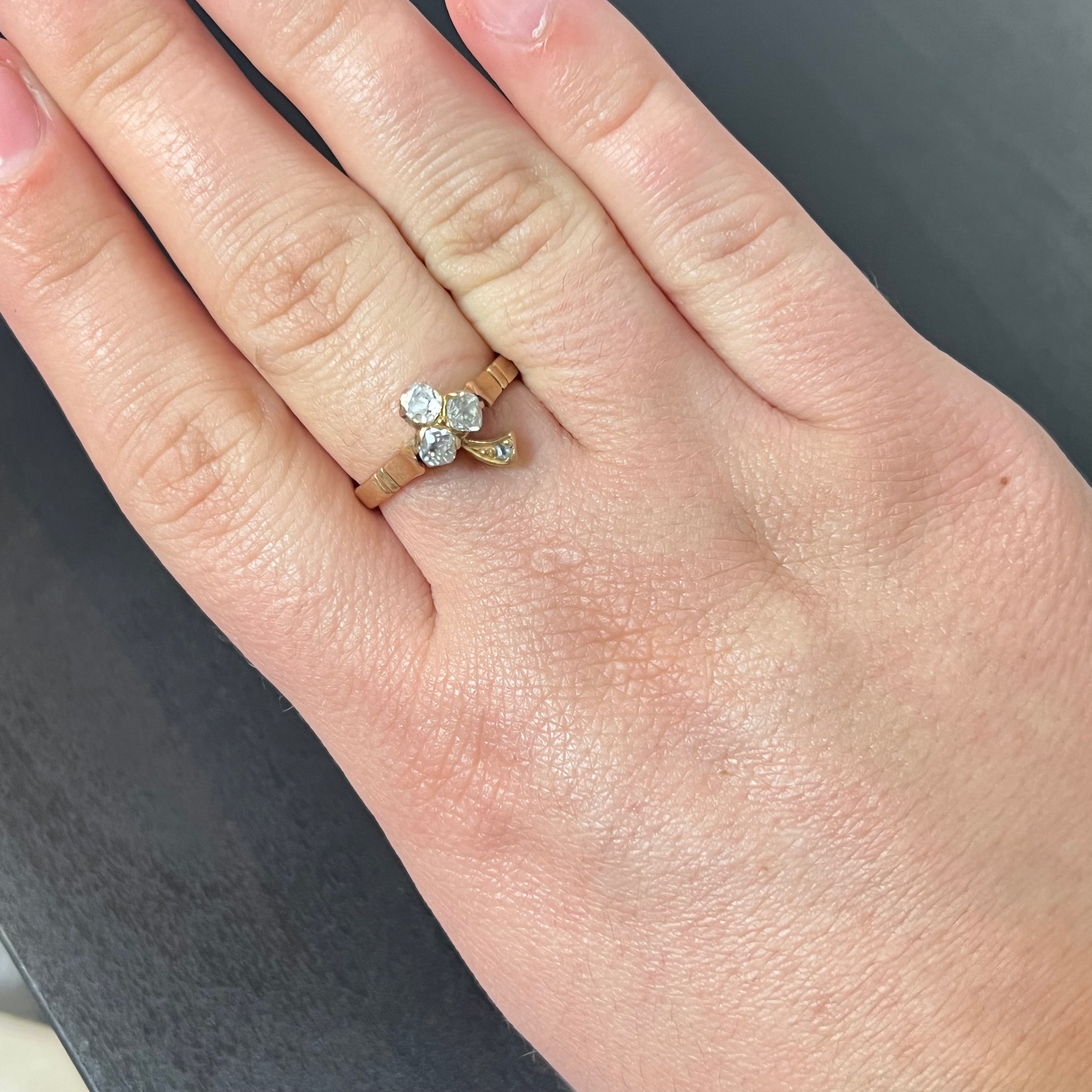 14K 3 Leaf Clover Shamrock Yellow Gold Ring Size 8