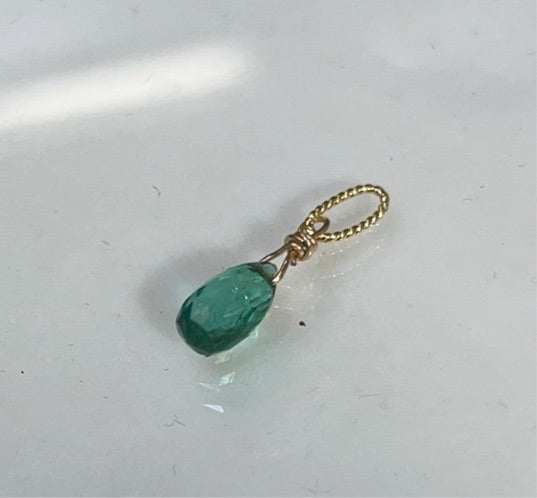 .80CT Colombian Emerald Briolette 14K Pendant Charm