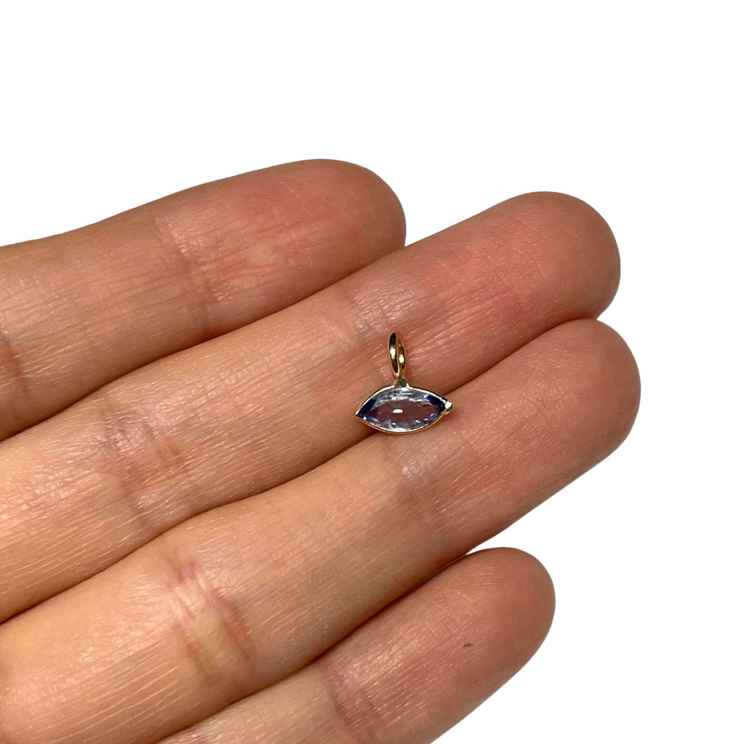Natural Marquise Sapphire 14K Yellow Gold Pendant Charm 9x4.5mm
