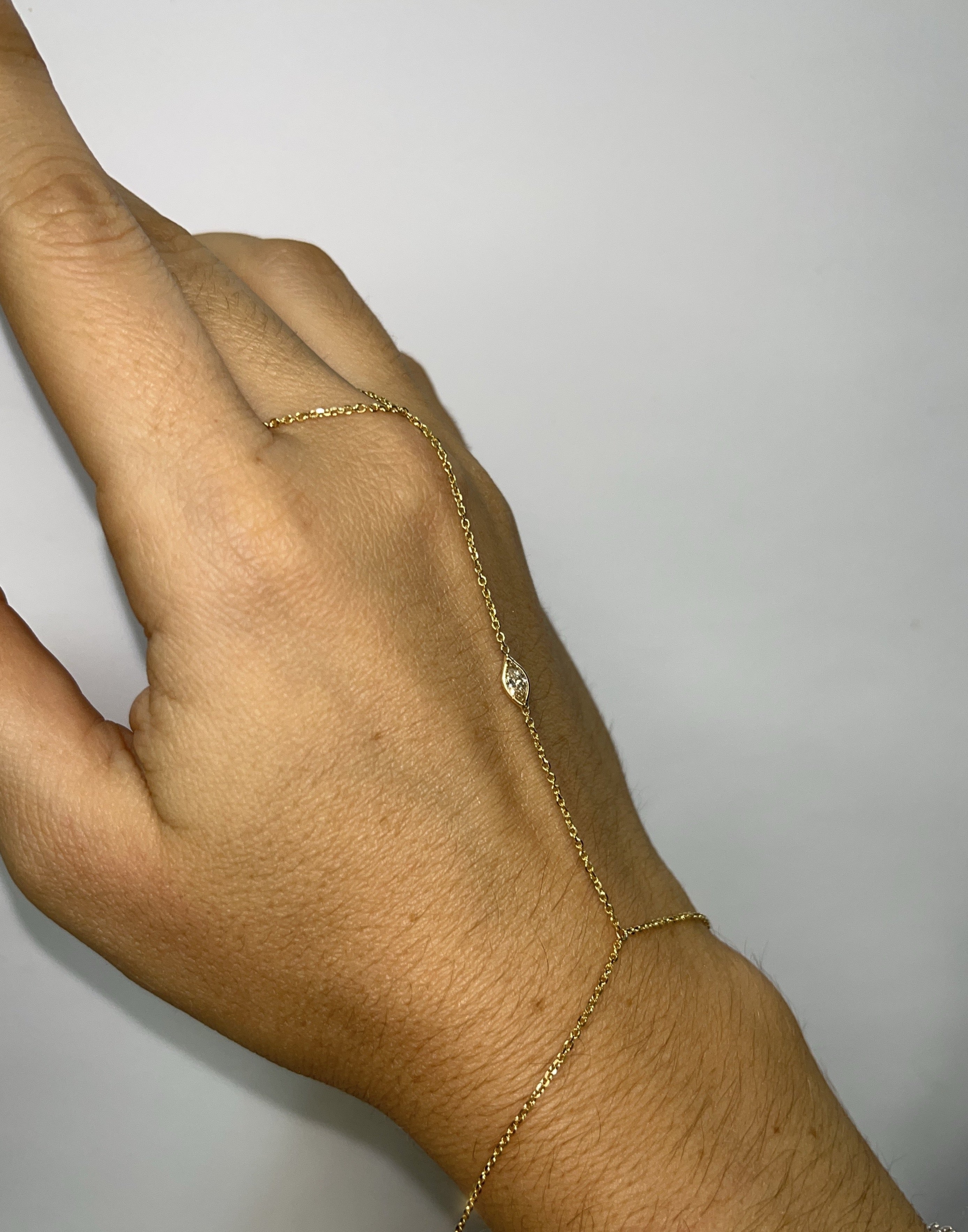 Marquise Diamond Hand Chain in Solid 14K Yellow Gold