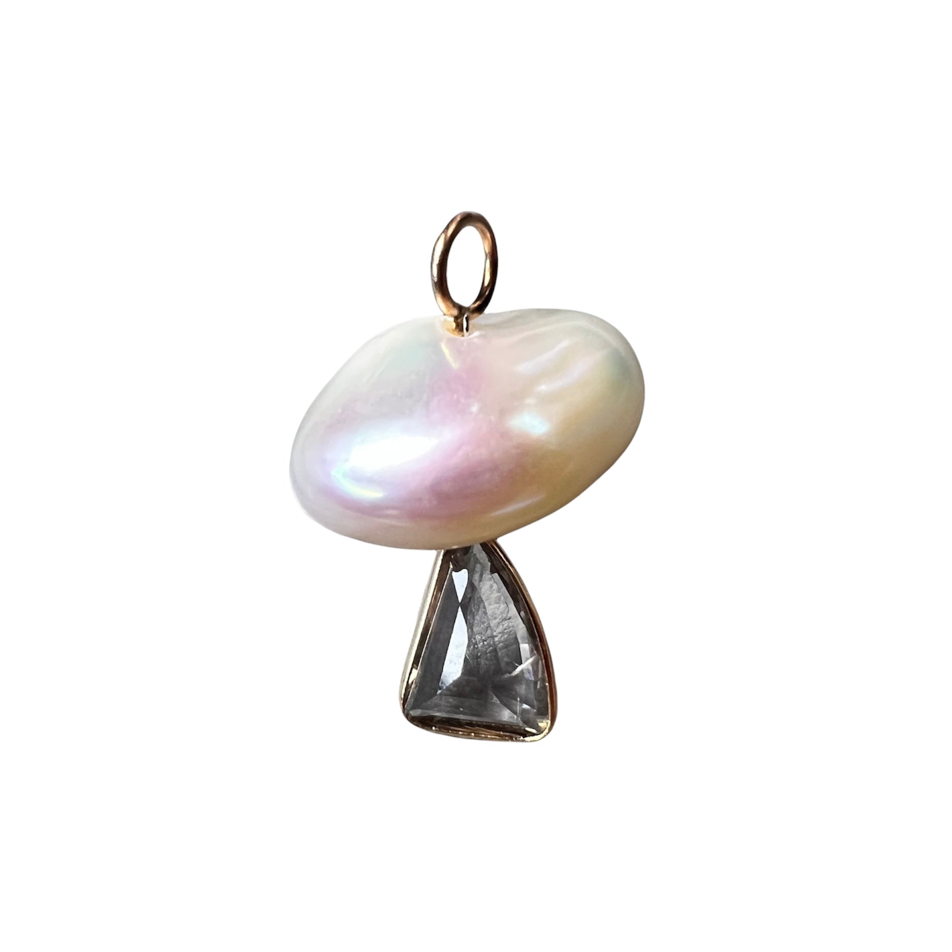 Natural Amethyst and Pearl Mushroom 14K Yellow Gold Pendant Charm 22x15mm