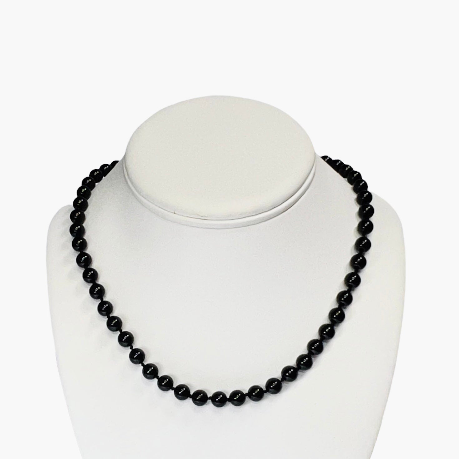 Onyx Beaded Antique 16.5" 14K Yellow Gold Clasp Necklace