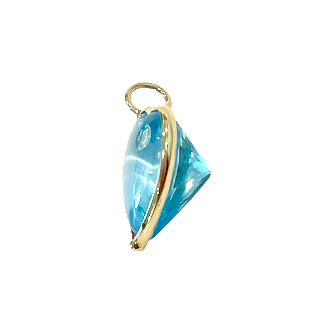 Natural Blue Topaz Pendant and Diamond 14K Yellow Gold Pendant Charm 16.5x12.5mm