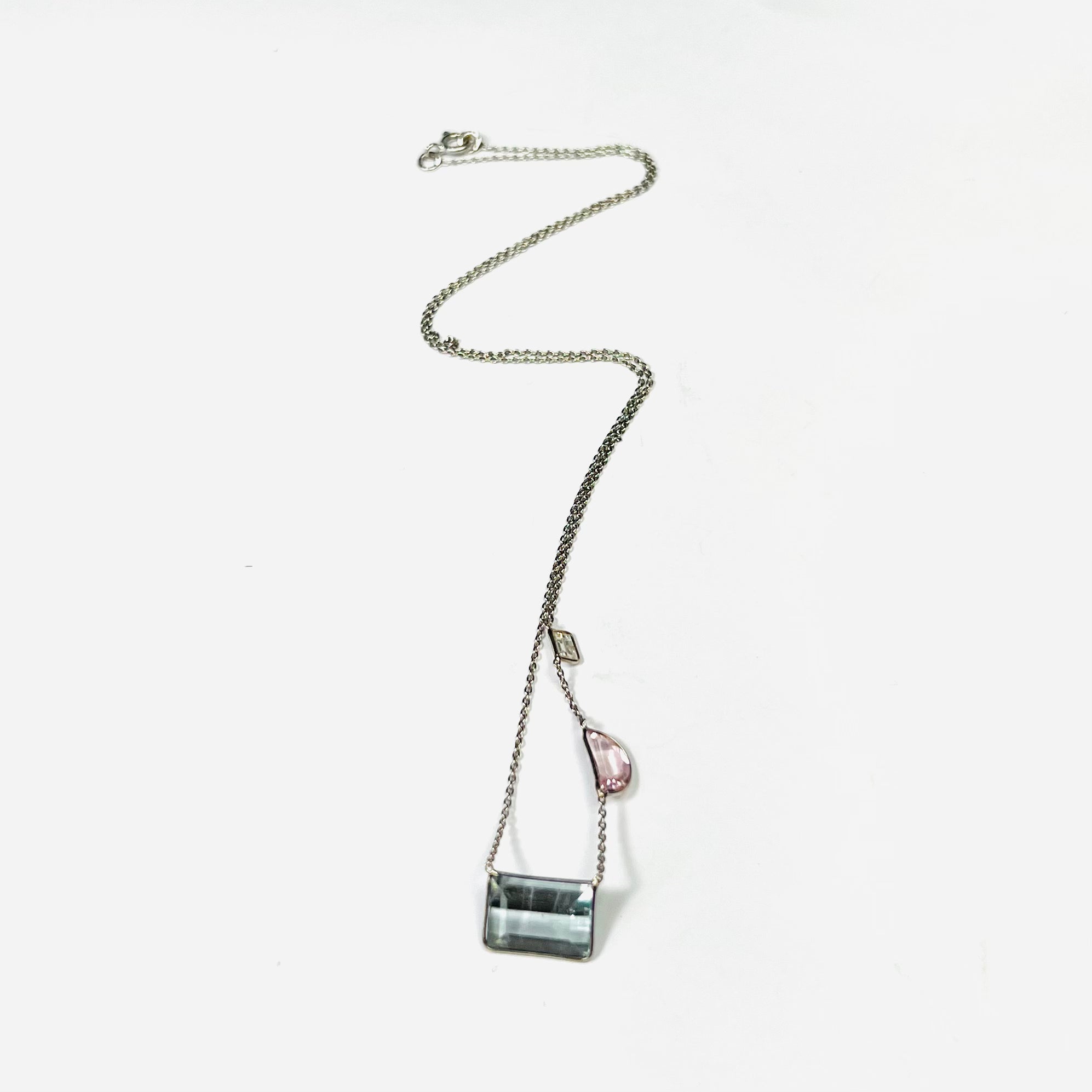 Diamond Sapphire Tourmaline 17" 14K White Gold Necklace