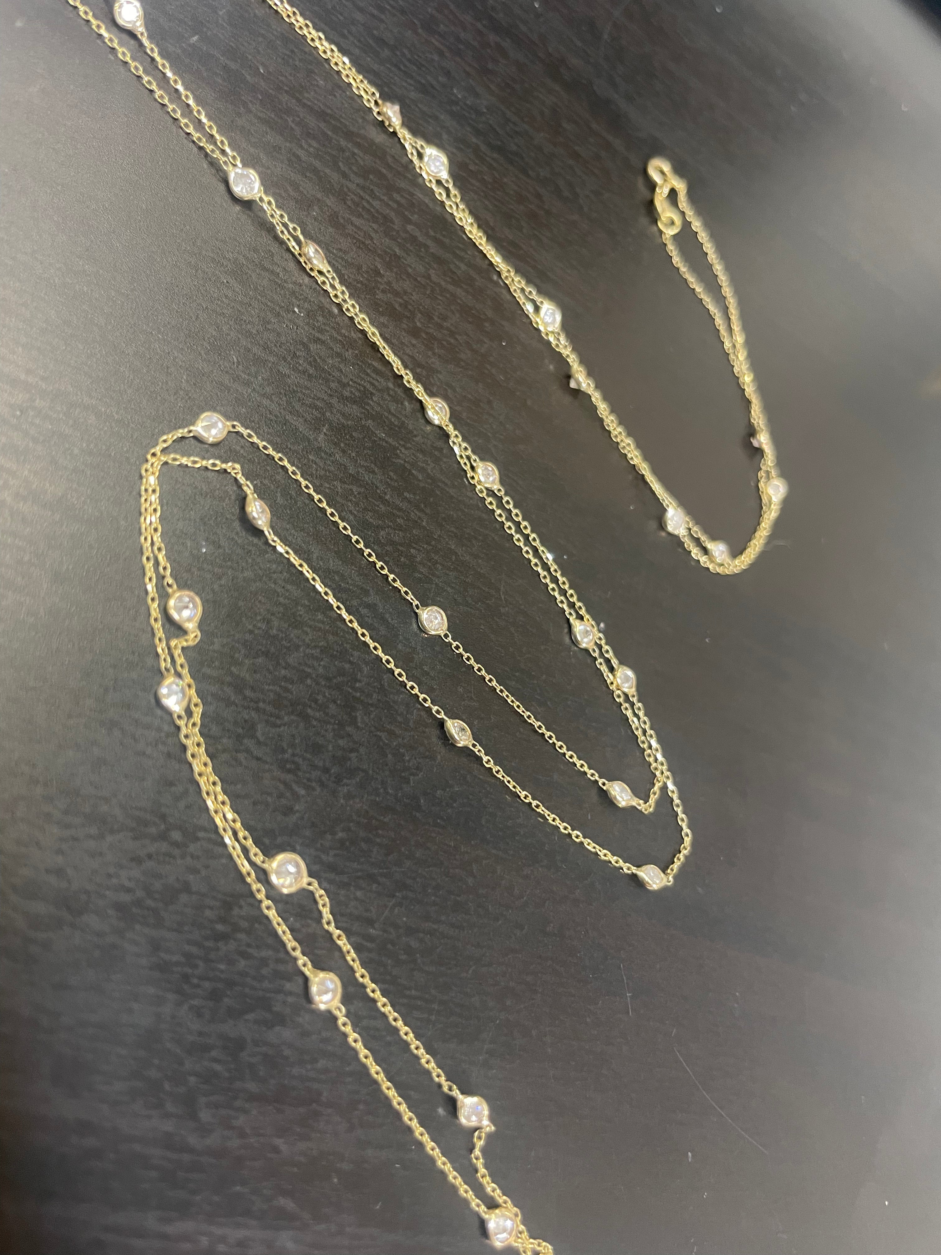 2CT Diamonds by the Yard 30 Stone 14K Yellow Gold Necklace 34”