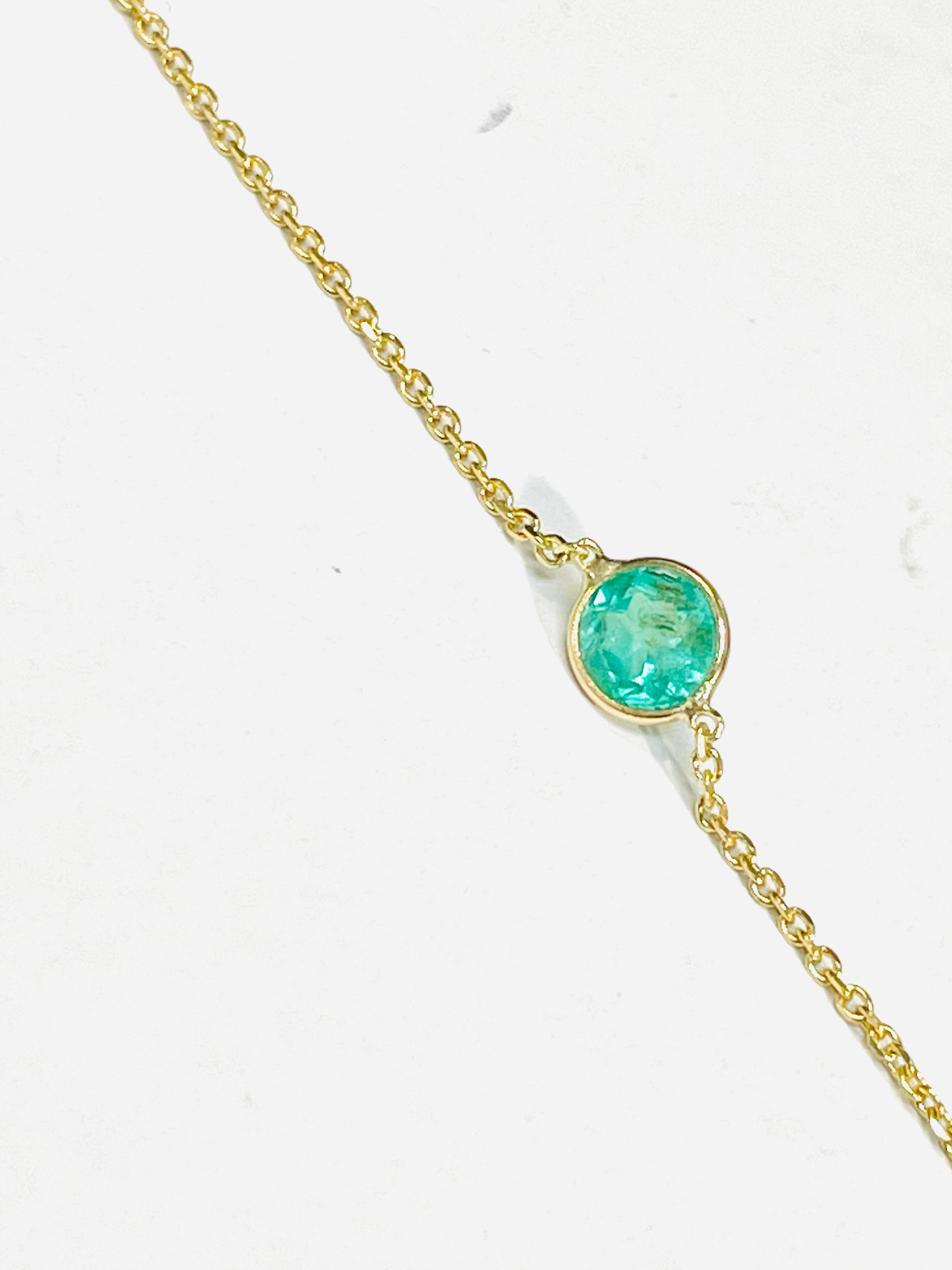 Round Colombian Emerald Handchain 14k Yellow Gold