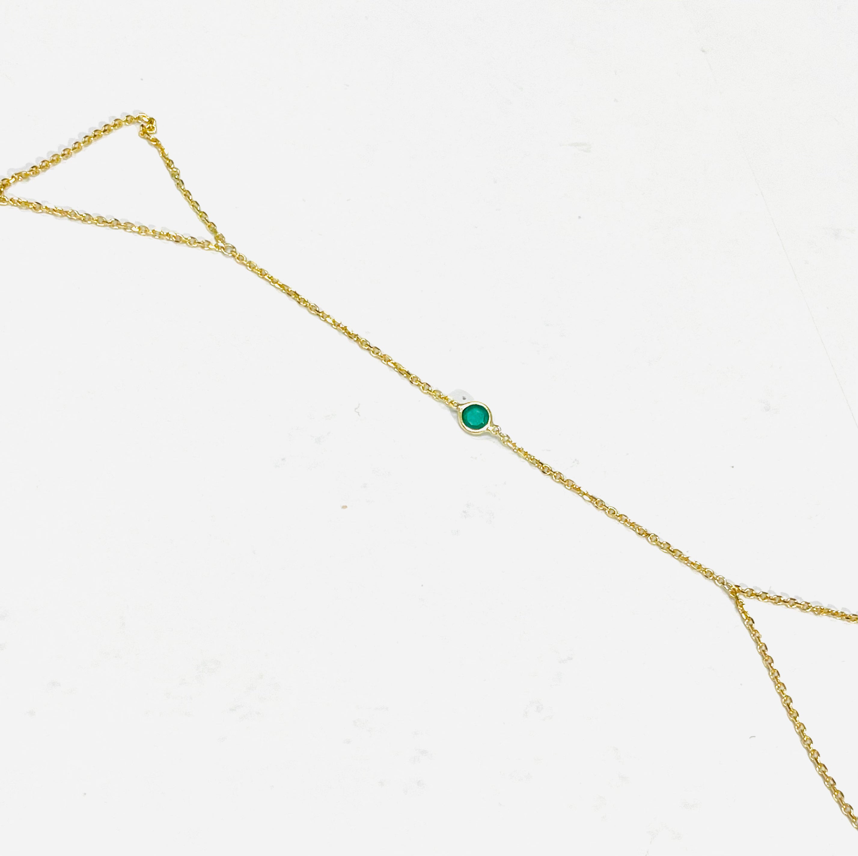 4mm Round Colombian Emerald Handchain 14k Yellow Gold