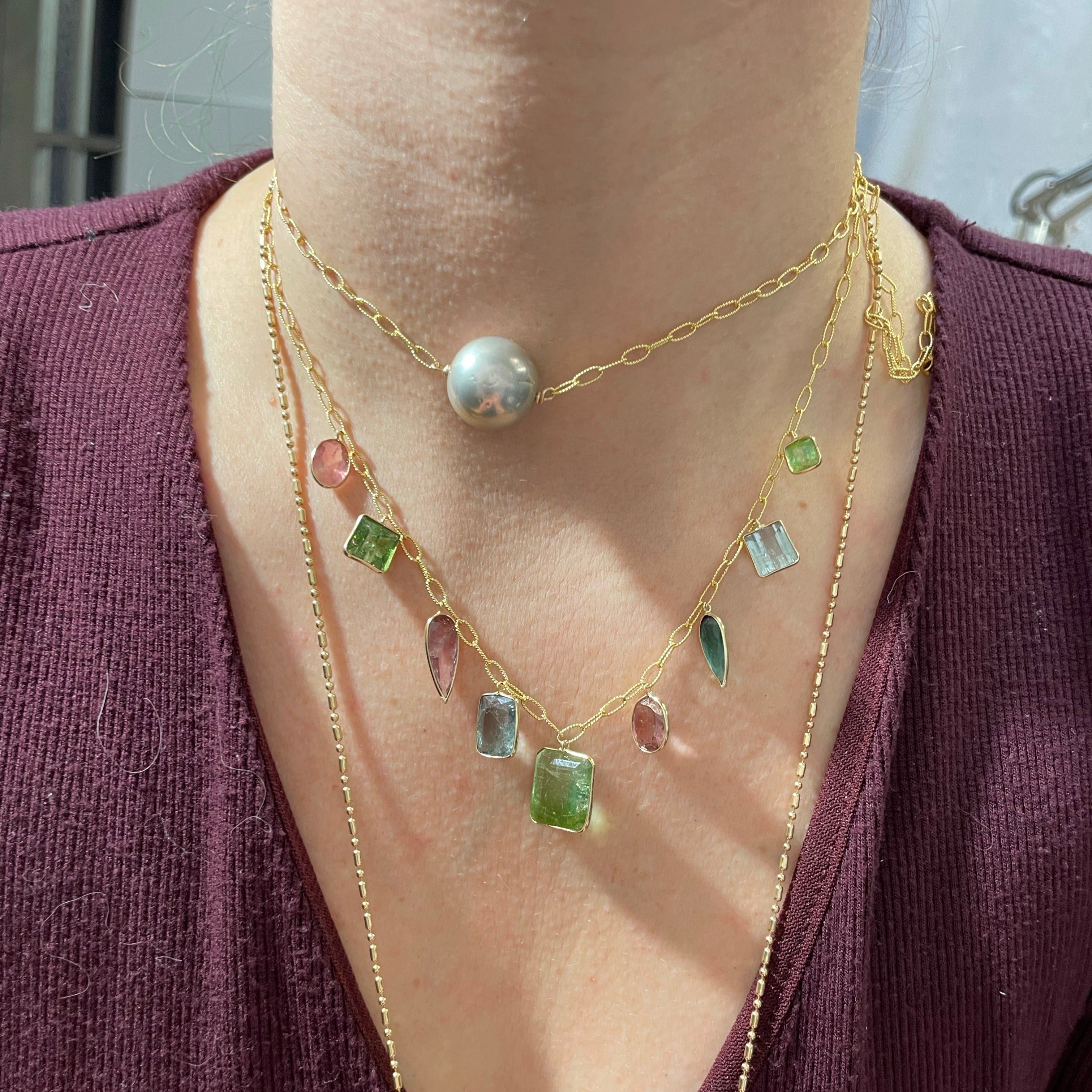 16CT Multi Tourmaline 18" 14K Yellow Gold Drop Necklace