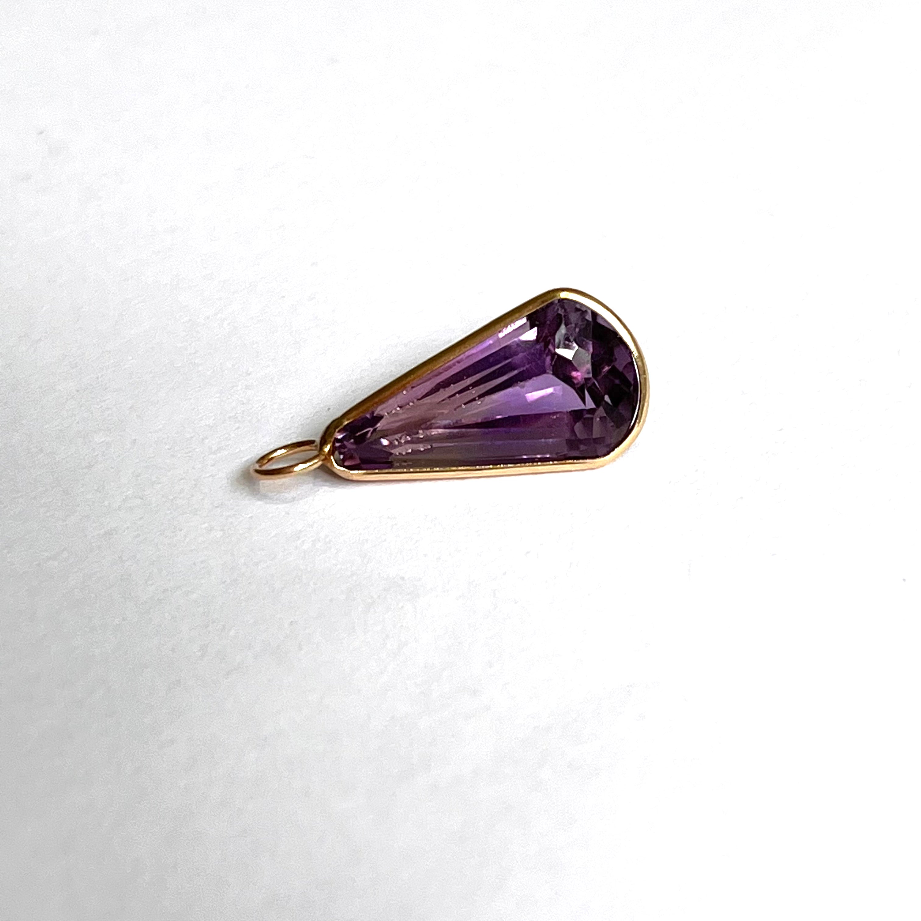 6.6ct Natural Amethyst 14K Yellow Gold Pendant Charm 22x10mm