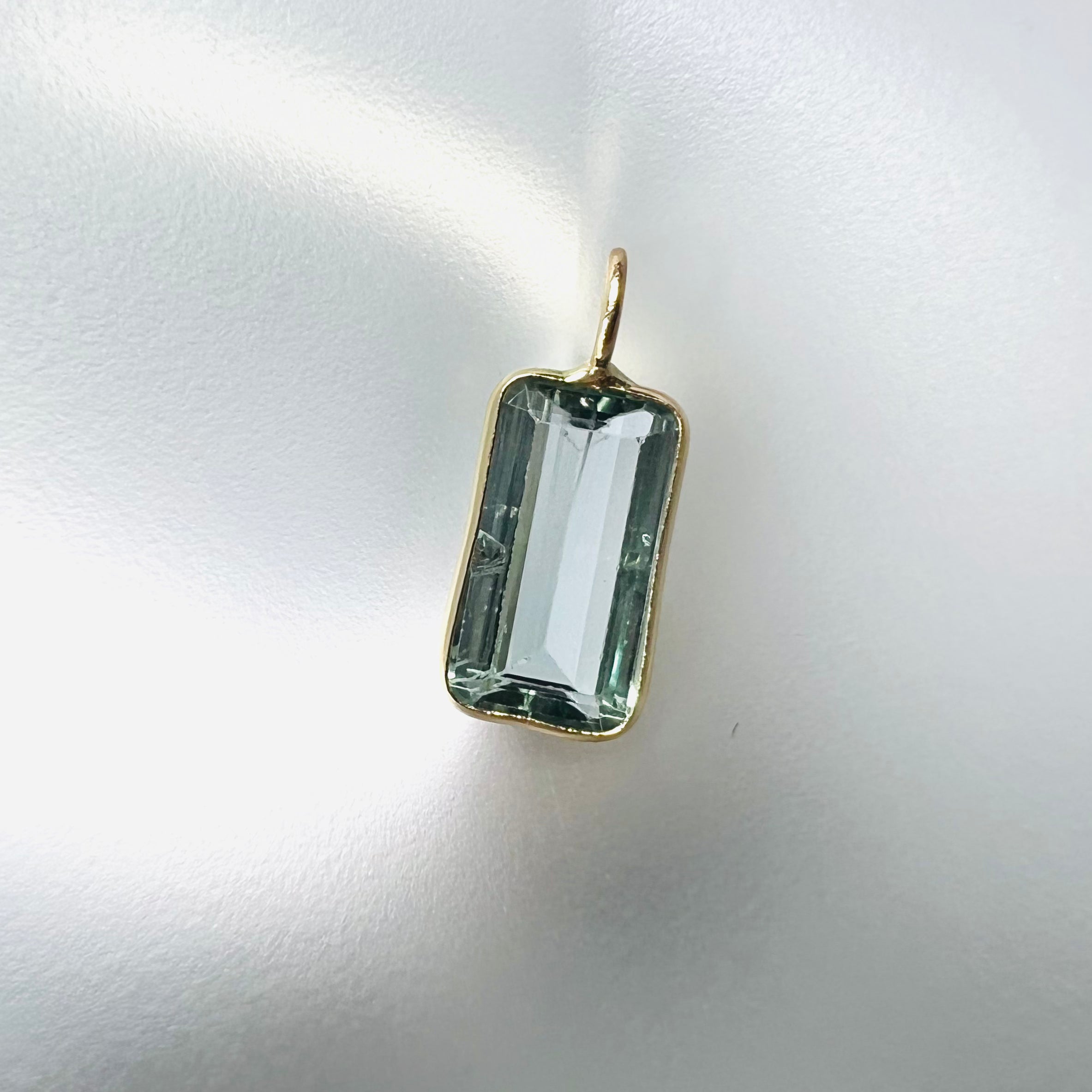 2.20CT Natural Emerald Cut Greenish Grey Tourmaline 14K Yellow Gold Pendant Char